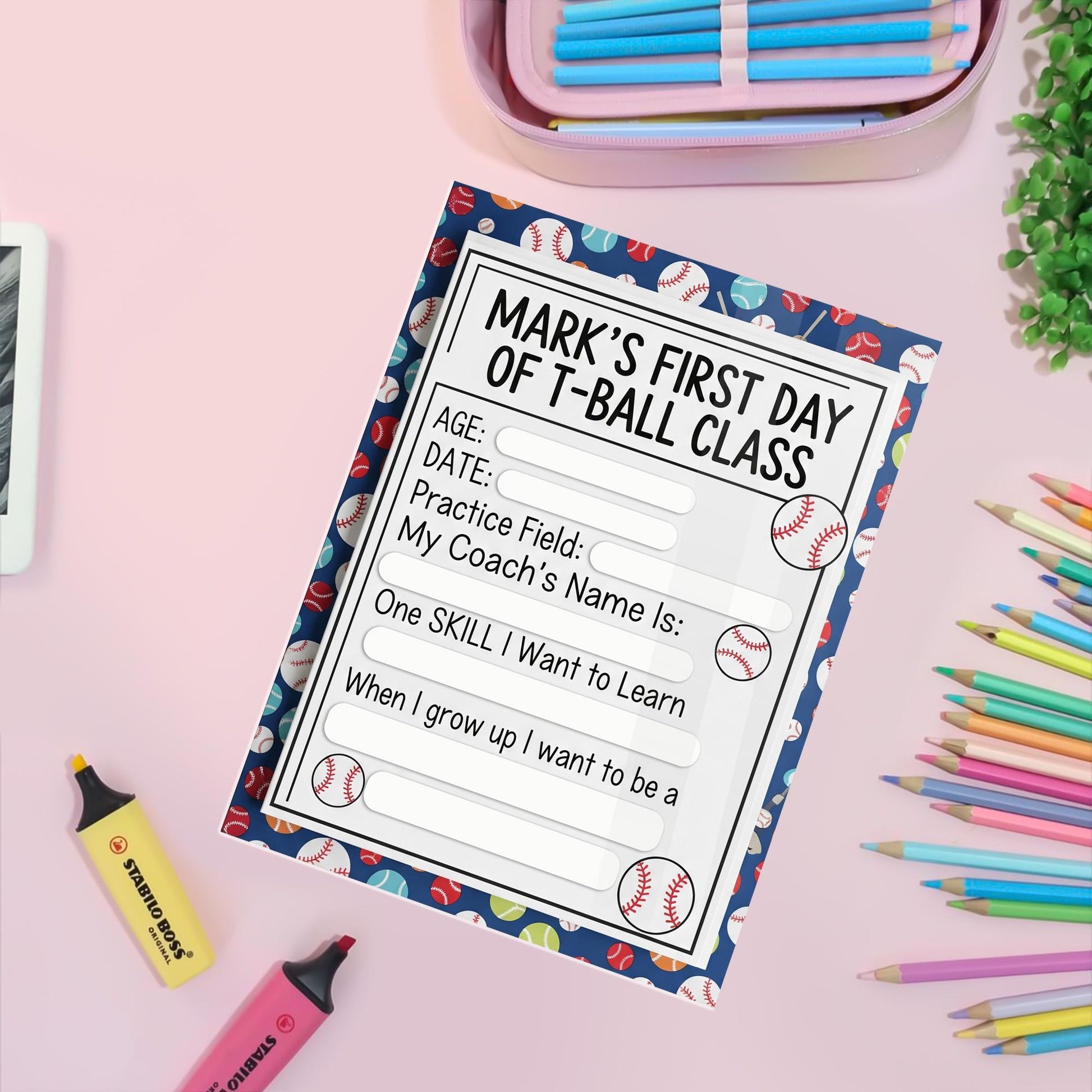 First Day of T-Ball Class Sign, Reusable Wooden Keepsake, Dry Erase Sports Board, Kids Milestone Photo Prop, Custom Memory Sign