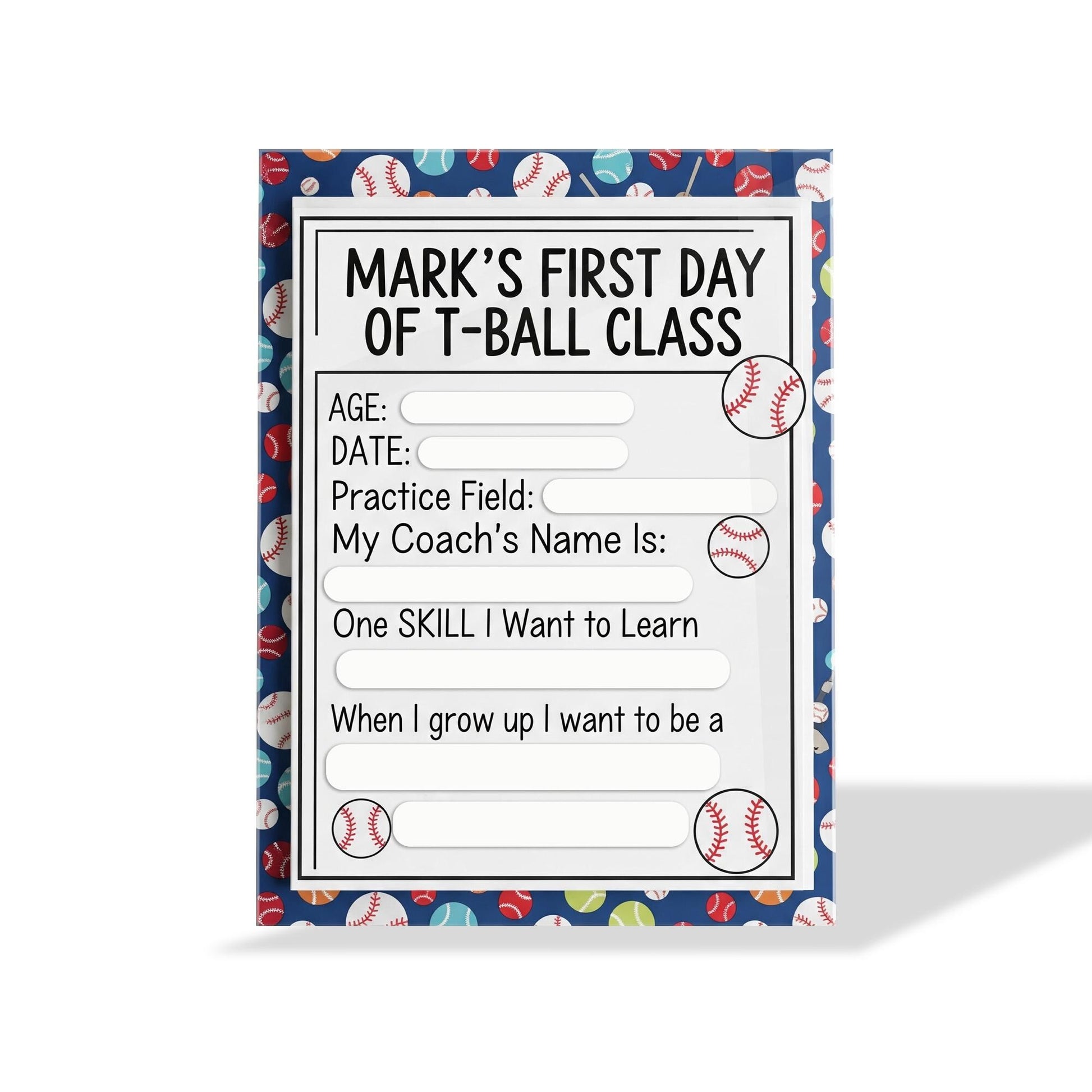First Day of T-Ball Class Sign, Reusable Wooden Keepsake, Dry Erase Sports Board, Kids Milestone Photo Prop, Custom Memory Sign