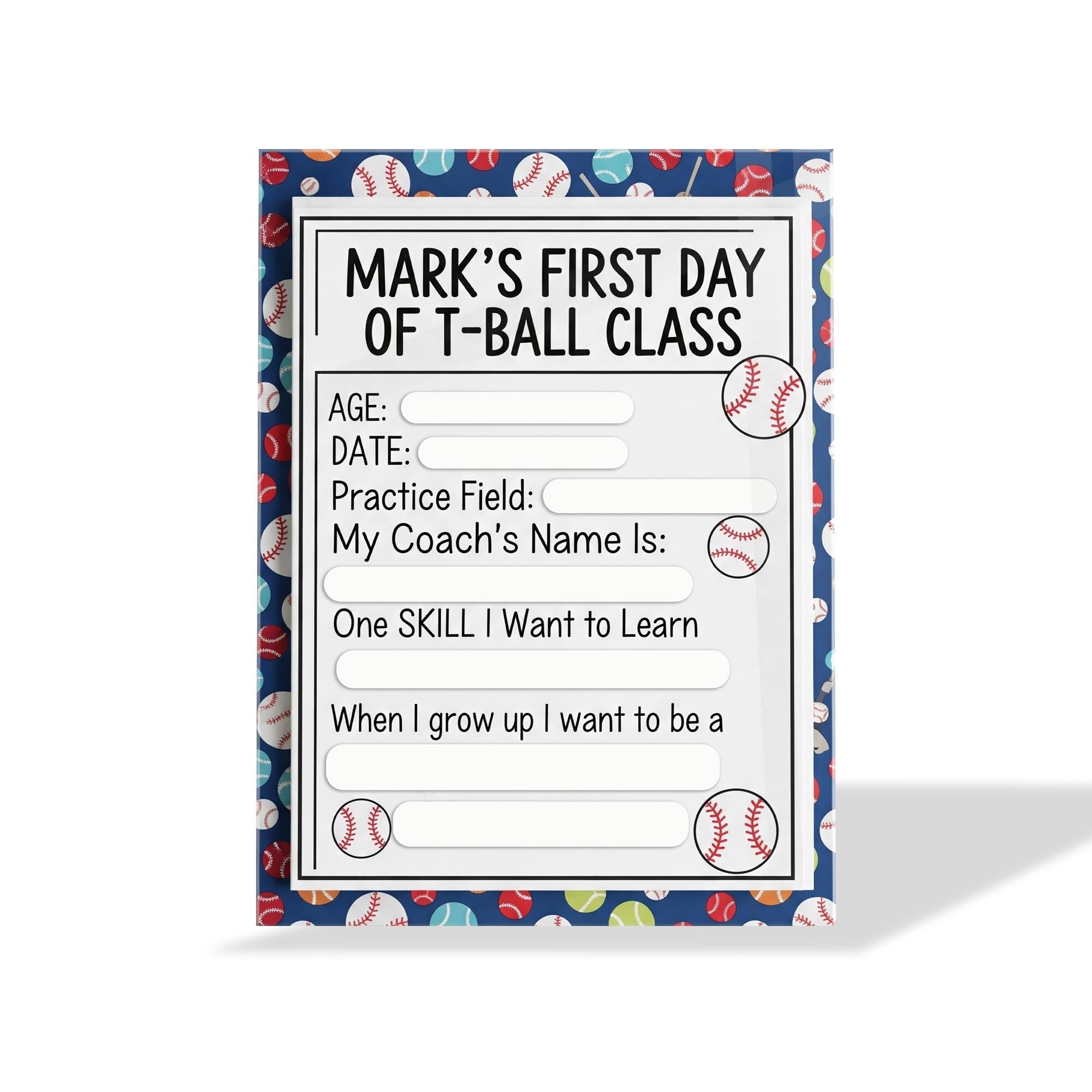 First Day of T-Ball Class Sign, Reusable Wooden Keepsake, Dry Erase Sports Board, Kids Milestone Photo Prop, Custom Memory Sign