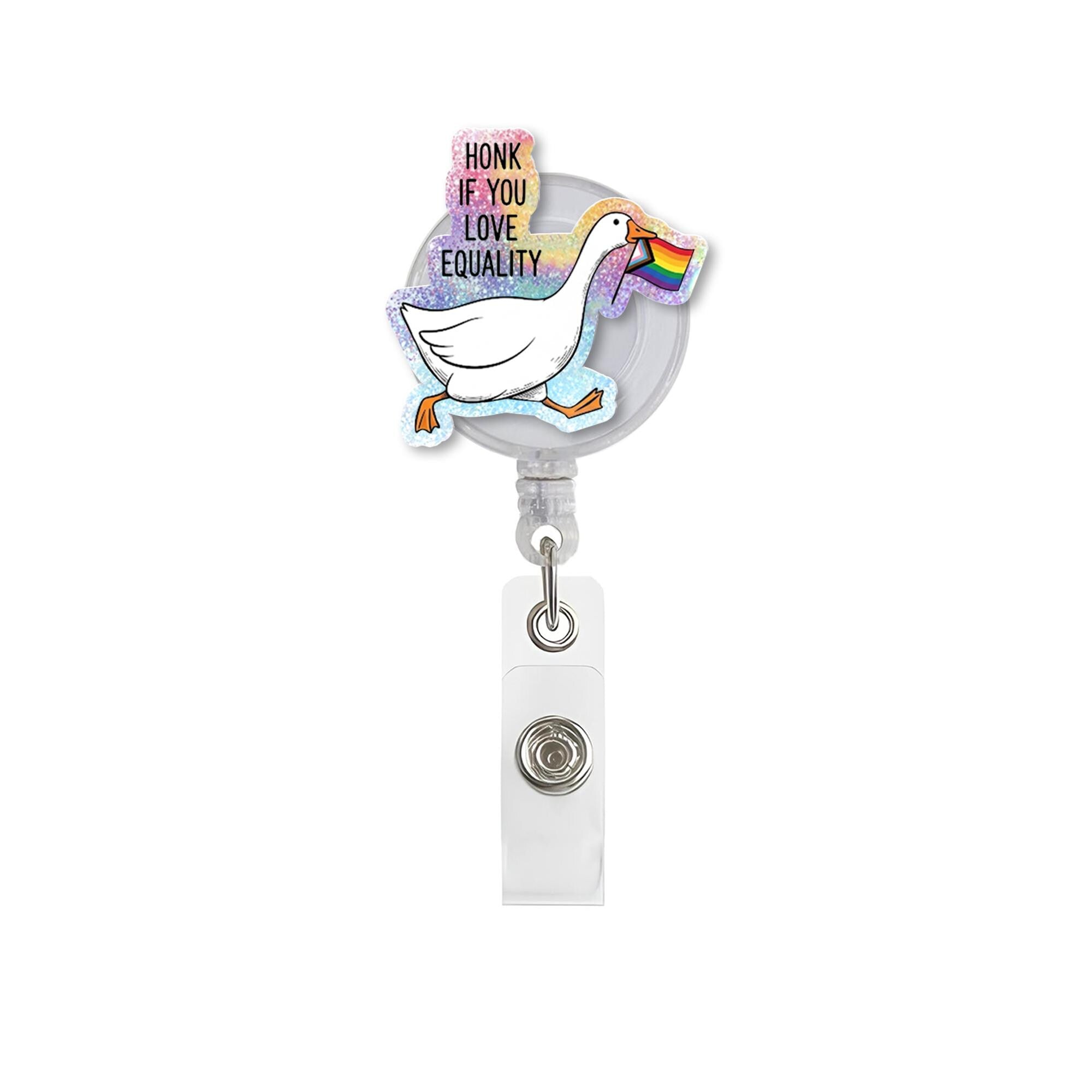 Goose Pride Badge Reel, Honk for Equality Badge, LGBTQ Nurse ID Holder, Funny Goose Badge Clip, Rainbow Retractable Reel