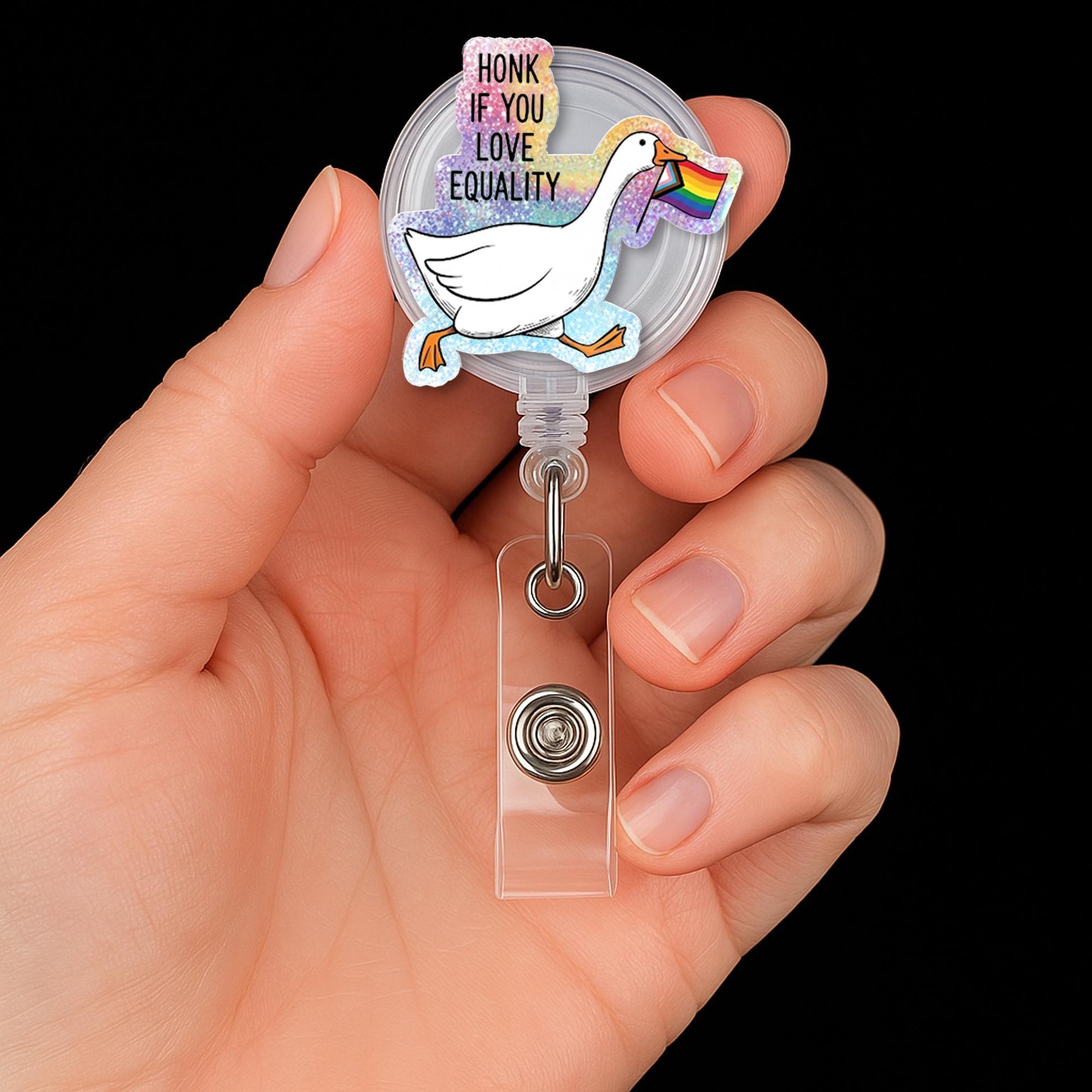 Goose Pride Badge Reel, Honk for Equality Badge, LGBTQ Nurse ID Holder, Funny Goose Badge Clip, Rainbow Retractable Reel