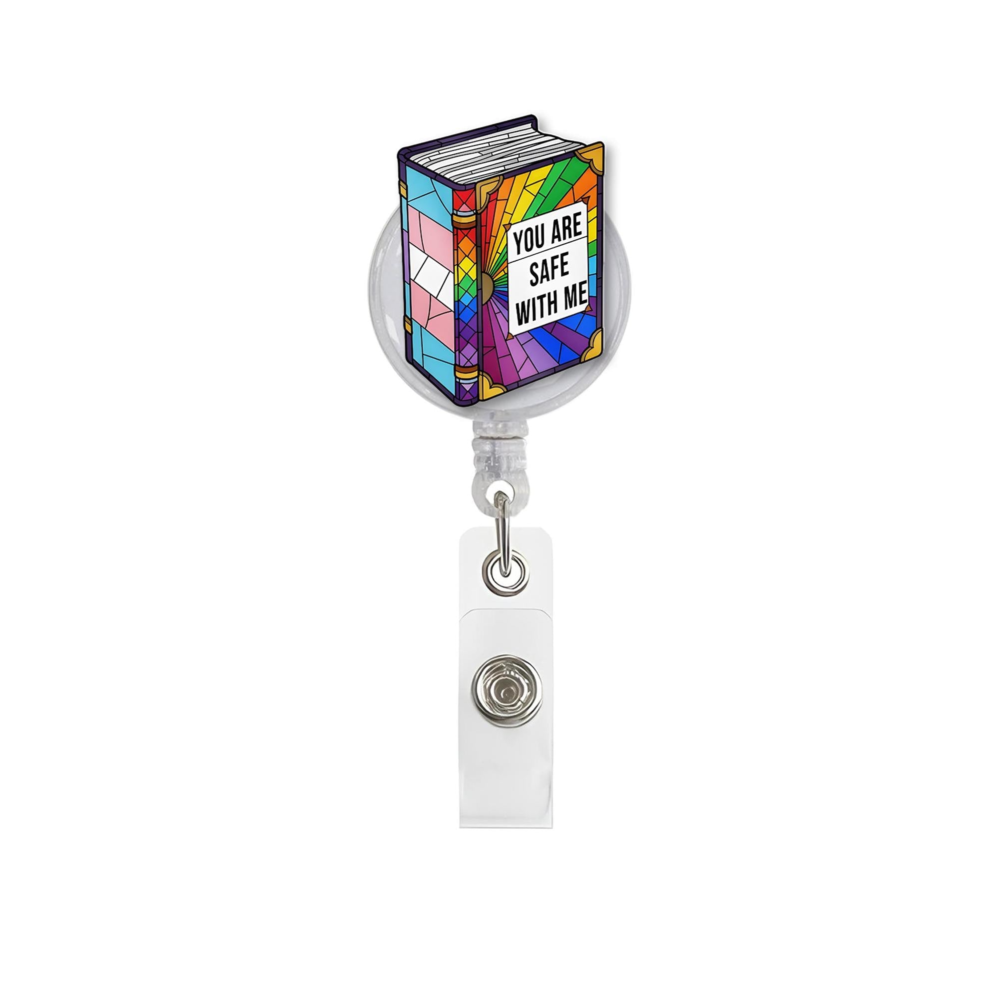 You Are Safe With Me Badge Reel, LGBTQ Book ID Holder, Pride Nurse Badge Clip, Inclusive Teacher Badge, Rainbow Book Reel