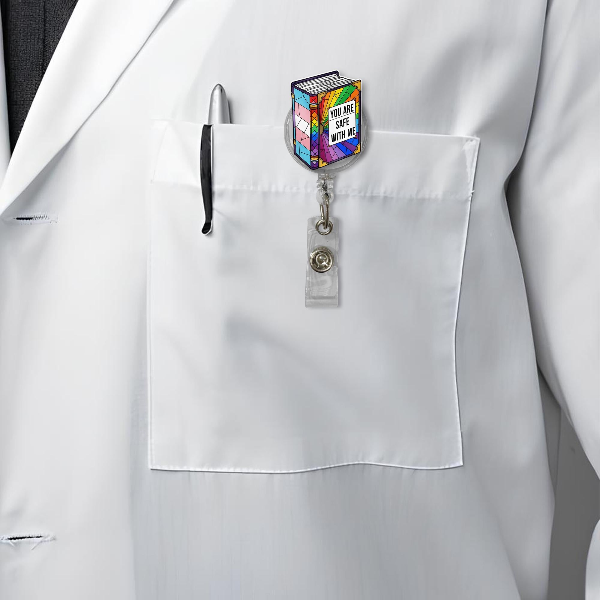 You Are Safe With Me Badge Reel, LGBTQ Book ID Holder, Pride Nurse Badge Clip, Inclusive Teacher Badge, Rainbow Book Reel