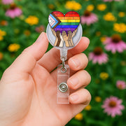 Inclusive Pride Badge Reel, Heart LGBTQ ID Clip, Rainbow Hands Badge Holder, Equality Nurse Badge, Diverse Love Retractable Reel