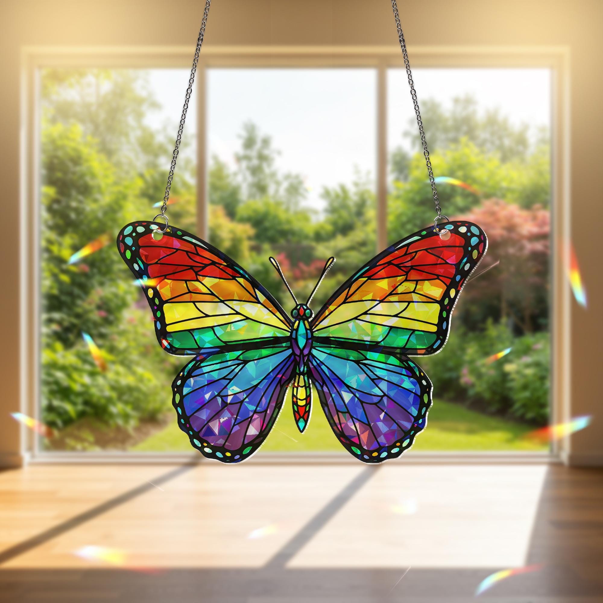 Rainbow Butterfly Suncatcher, Pride Window Decor, Holographic LGBT Butterfly, Stained Glass Style Hanging, Rainbow Prism Art
