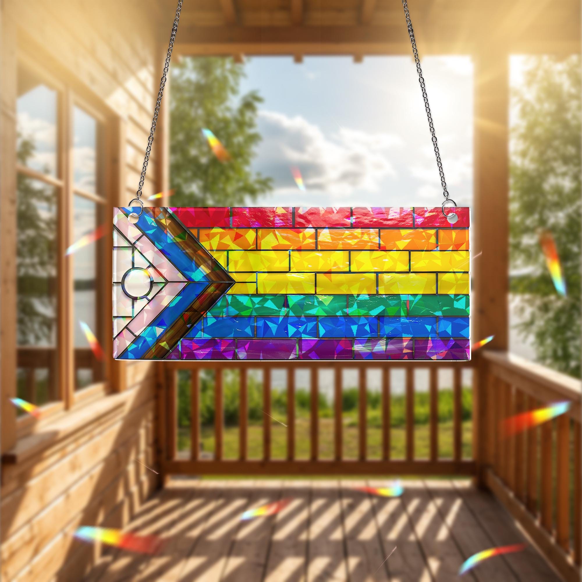 Progress Pride Flag Hologram Decor, Holographic Rainbow Decor, LGBT Window Art, Progress Pride Panel, Lgbt Home Decoration