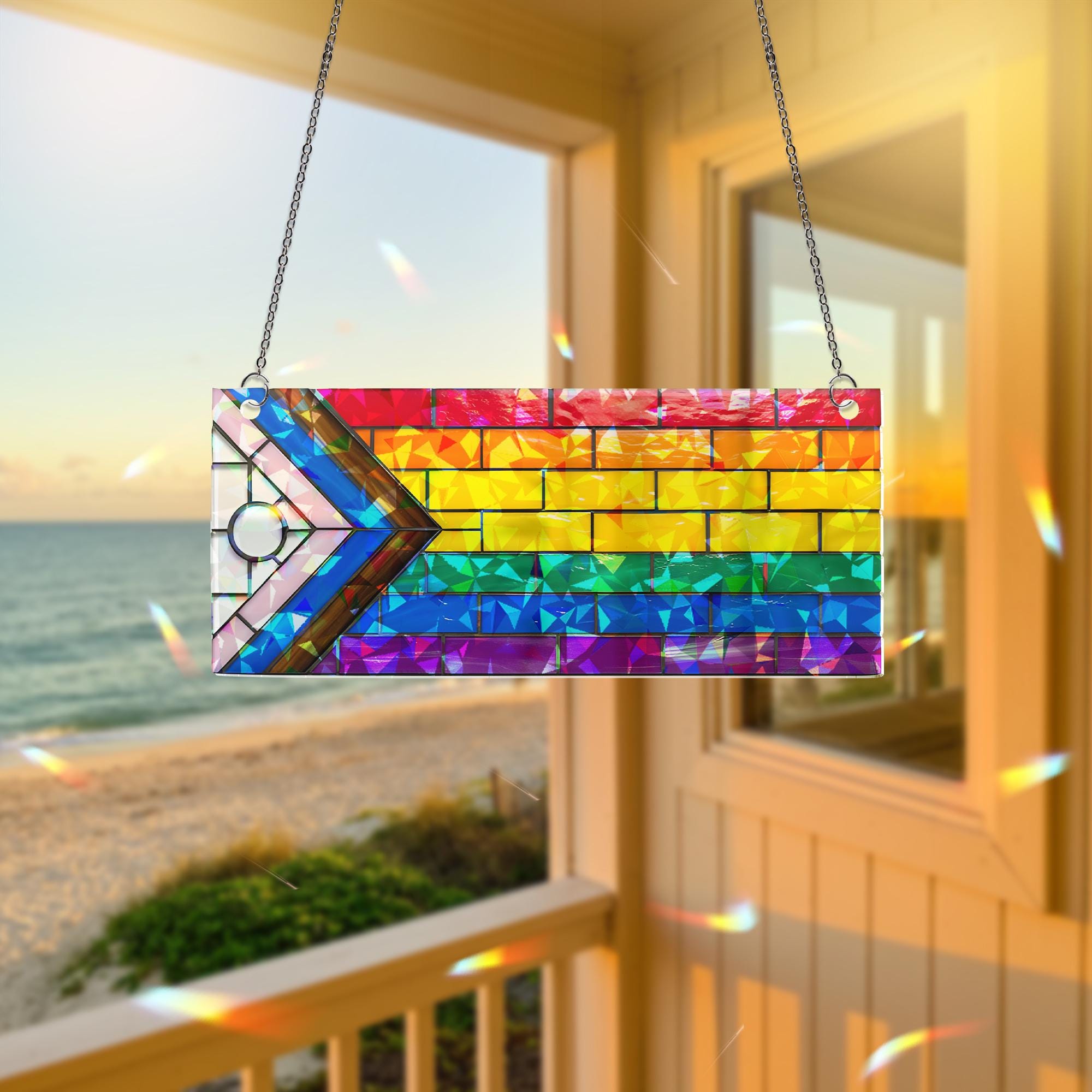 Progress Pride Flag Hologram Decor, Holographic Rainbow Decor, LGBT Window Art, Progress Pride Panel, Lgbt Home Decoration