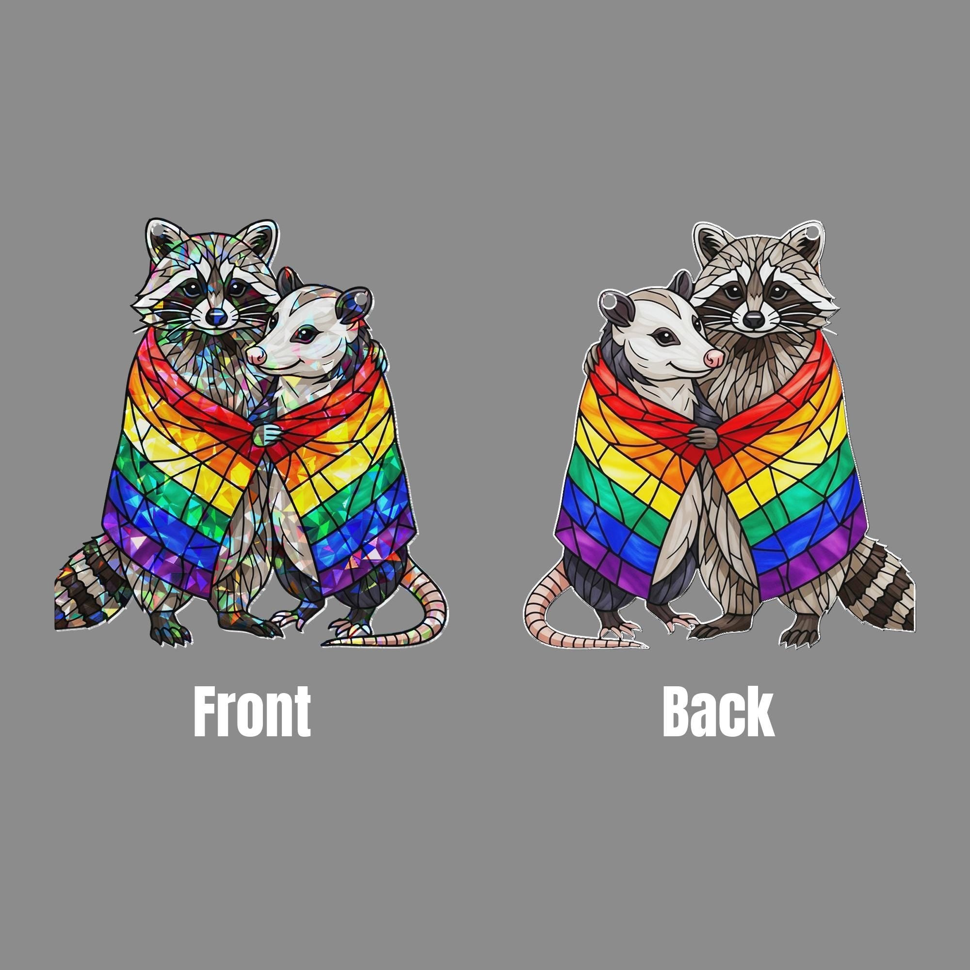 Pride Raccoon Hugging Possum Hologram Decor, Funny Lgbt Decor, Trash Panda Decor, Lgbt Animal Art, Funny Home Decor, Gift For Her