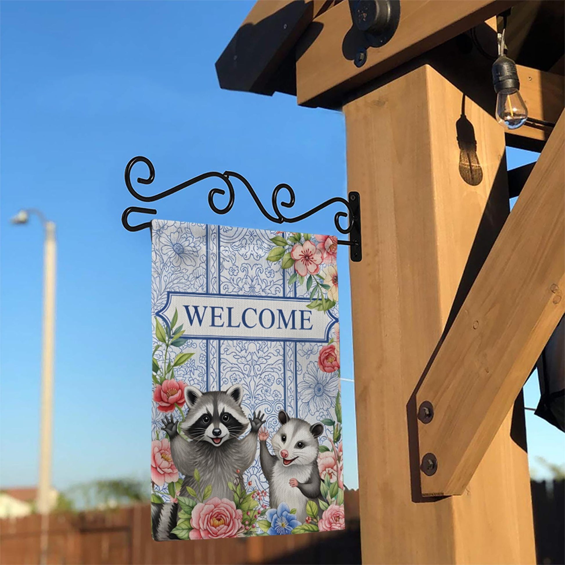Raccoon And Possum Welcome Garden Flag, Trash Panda House Flag, Kute Animal Flag Decor, Animal Outdoor Banner, Raccoon Lover, Possum Welcome