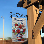 Welcome 4th of July Garden Flag – Patriotic Floral American Flag Yard Decor, Summer Outdoor Decoration, Red White Blue Welcome Banner