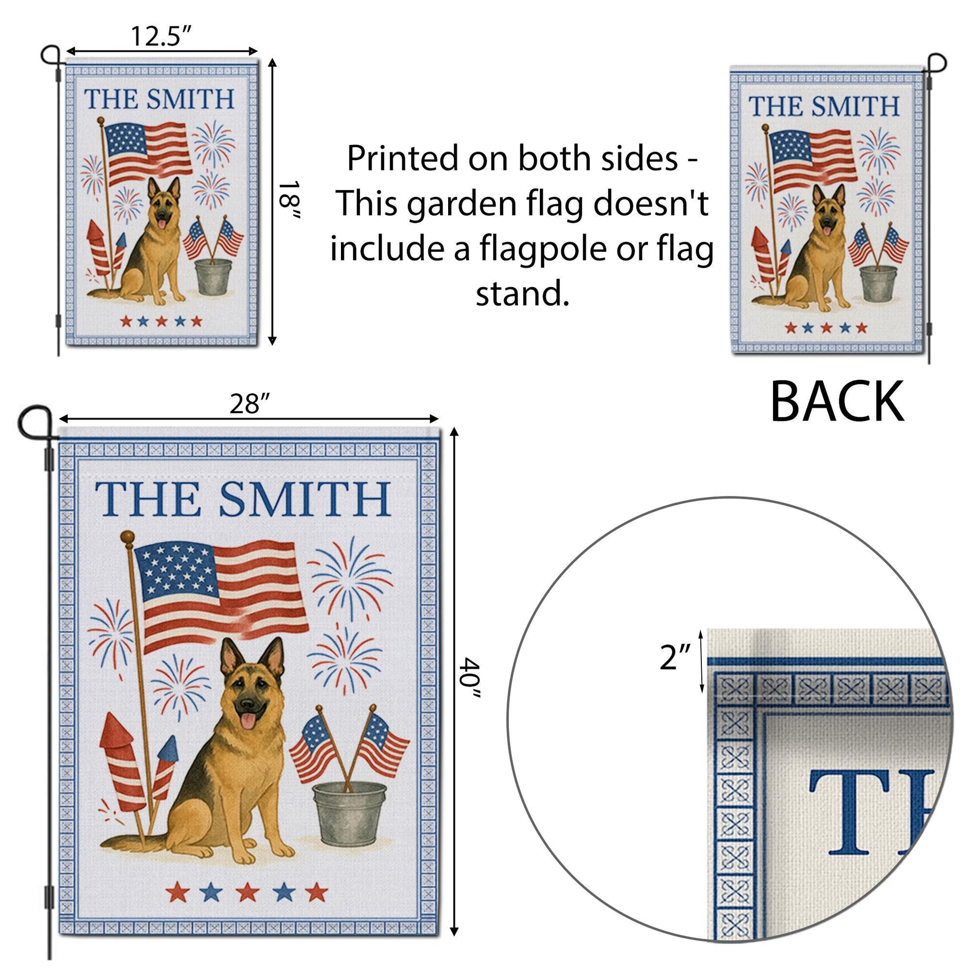 Custom 4th of July Dog Garden Flag | Personalized Patriotic Yard Banner | American Flag Fireworks Decor | Family Name Outdoor Sign