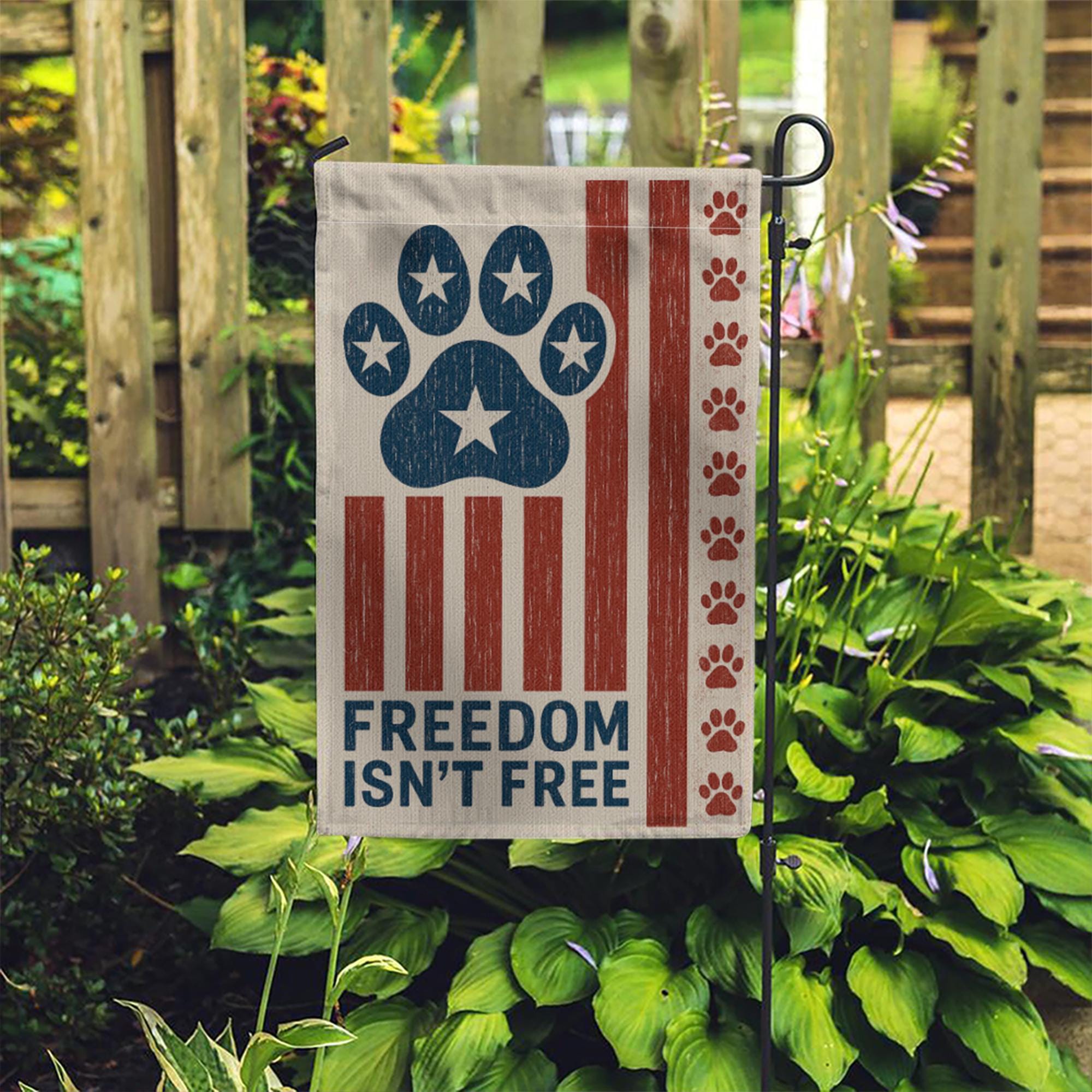Patriotic Dog Paw Garden Flag – Freedom Isn't Free 4th of July Yard Decor, USA Independence Day Outdoor Flag for Dog Lovers