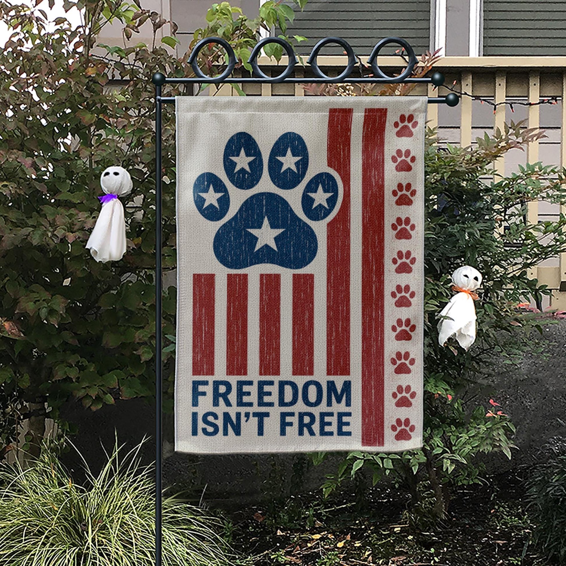 Patriotic Dog Paw Garden Flag – Freedom Isn't Free 4th of July Yard Decor, USA Independence Day Outdoor Flag for Dog Lovers