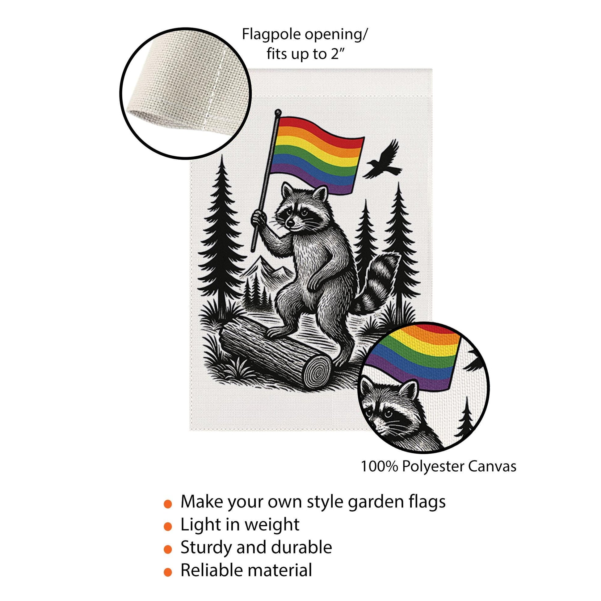 LGBT Raccoon Garden Flag – Rainbow Pride Outdoor Yard Decor, LGBTQ+ Forest Theme Flag, Funny Gay Pride Flag for Garden or Patio