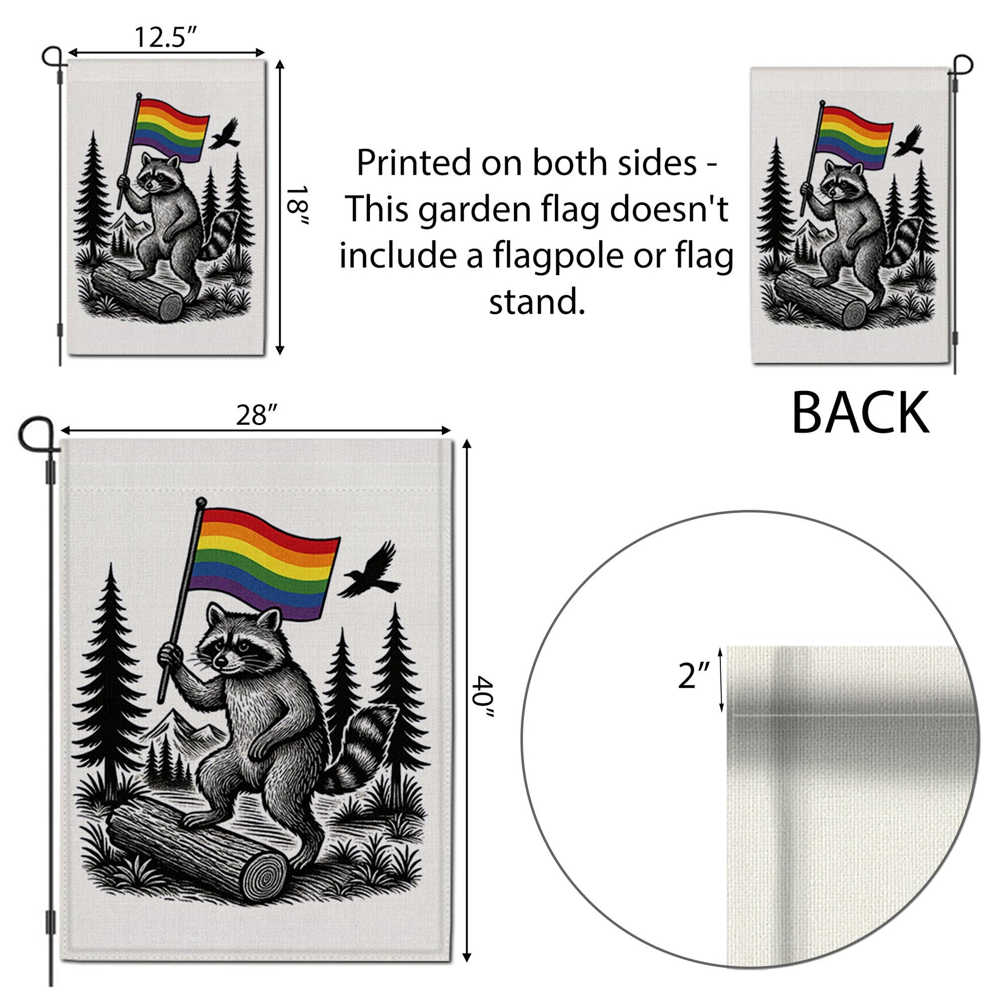 LGBT Raccoon Garden Flag – Rainbow Pride Outdoor Yard Decor, LGBTQ+ Forest Theme Flag, Funny Gay Pride Flag for Garden or Patio
