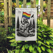 LGBT Raccoon Garden Flag – Rainbow Pride Outdoor Yard Decor, LGBTQ+ Forest Theme Flag, Funny Gay Pride Flag for Garden or Patio
