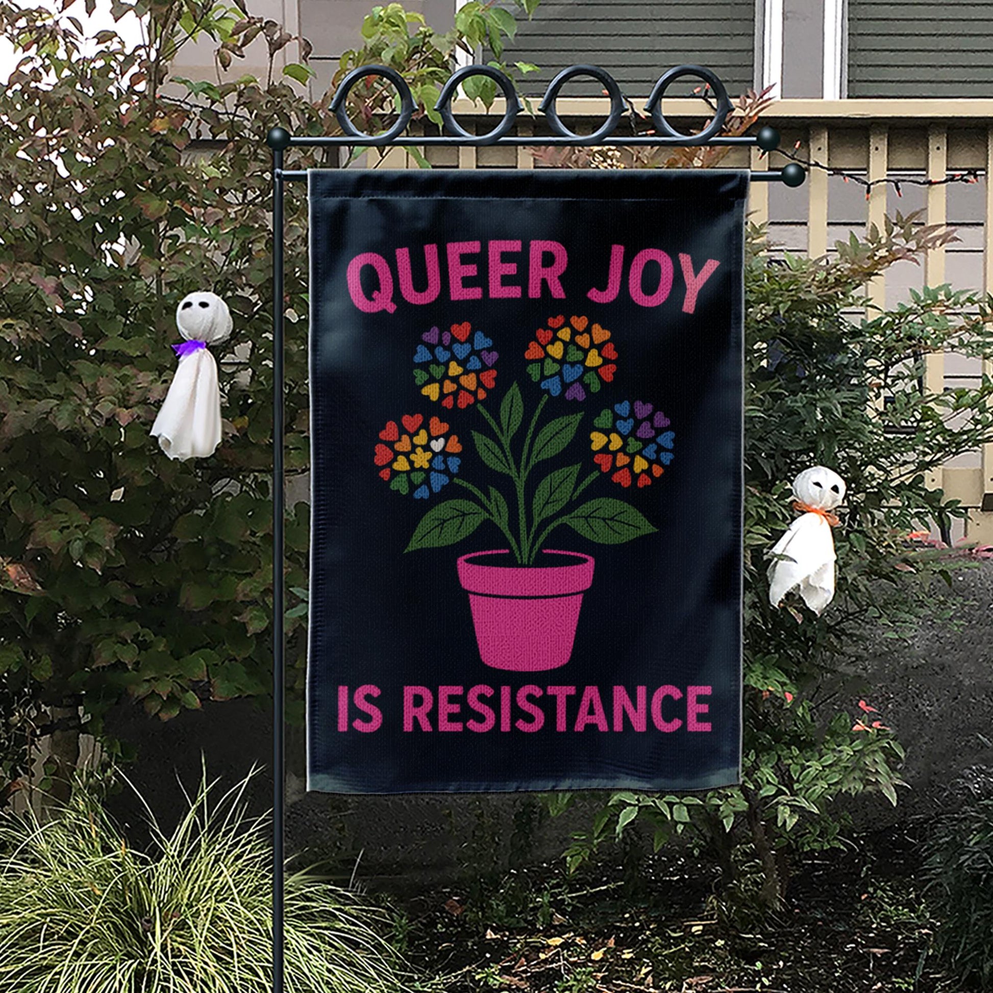 Queer Joy Is Resistance Garden Flag – LGBT Pride Yard Decor, Rainbow Flower Pot Flag, Inclusive LGBTQ+ Outdoor Banner for Lawn or Patio