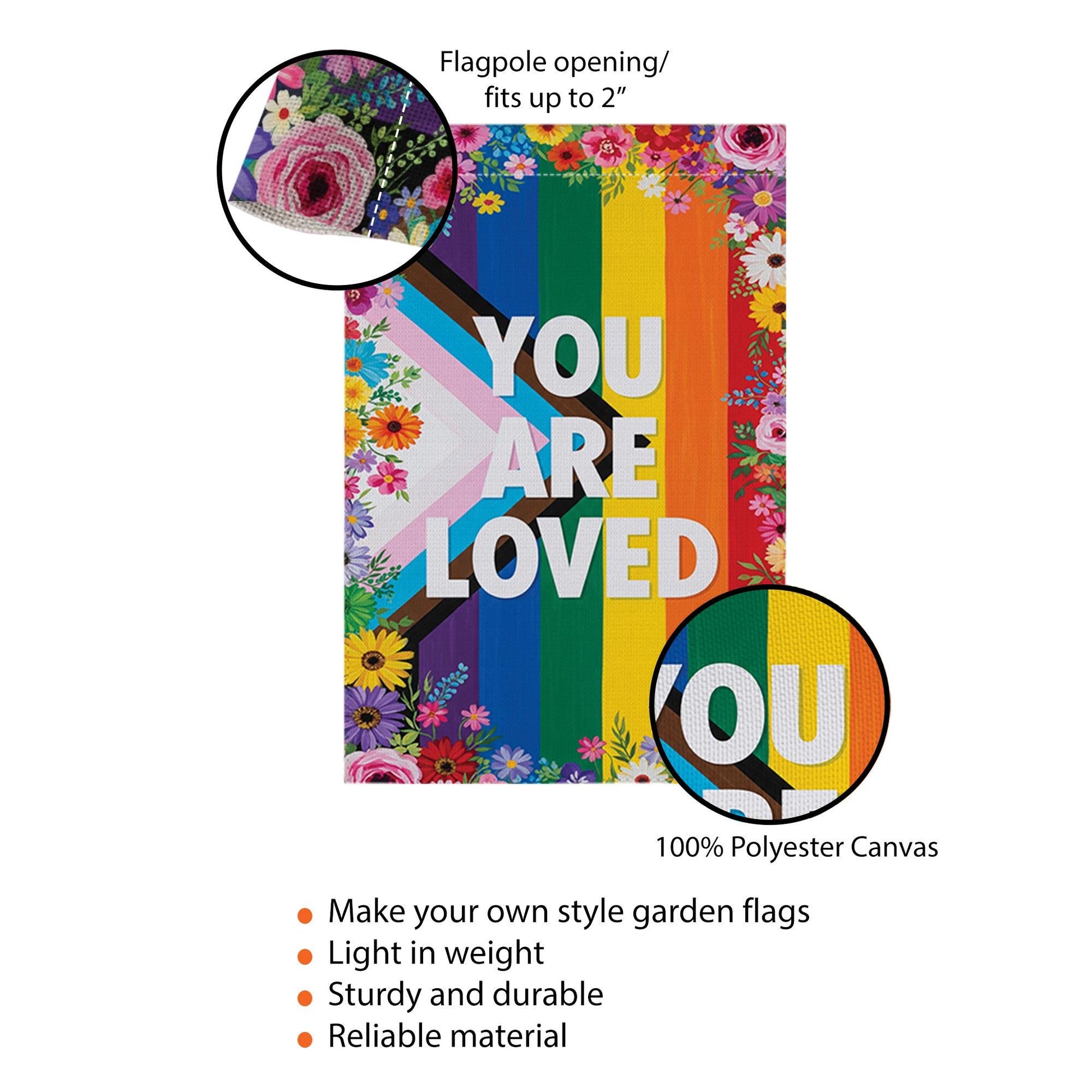 You Are Loved Pride Garden Flag – LGBTQ+ Progress Rainbow Flag with Flowers, Outdoor Yard Decor for Pride Month, Inclusive Love Sign