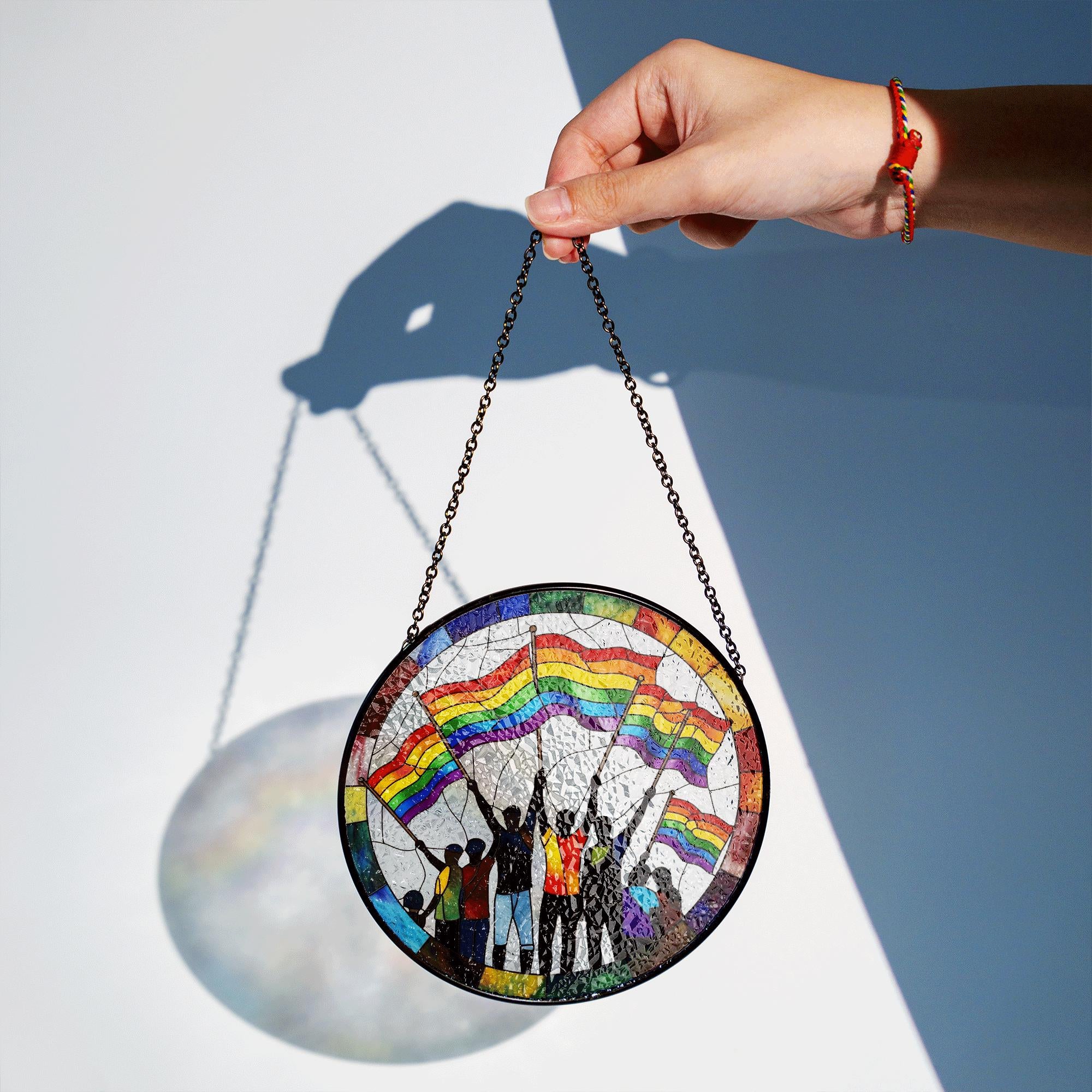 LGBT Pride Glass Suncatcher – Rainbow Flag Suncatcher, LGBTQ+ Equality Decor, Colorful Sunlight Catcher Gift, LGBT Hanging