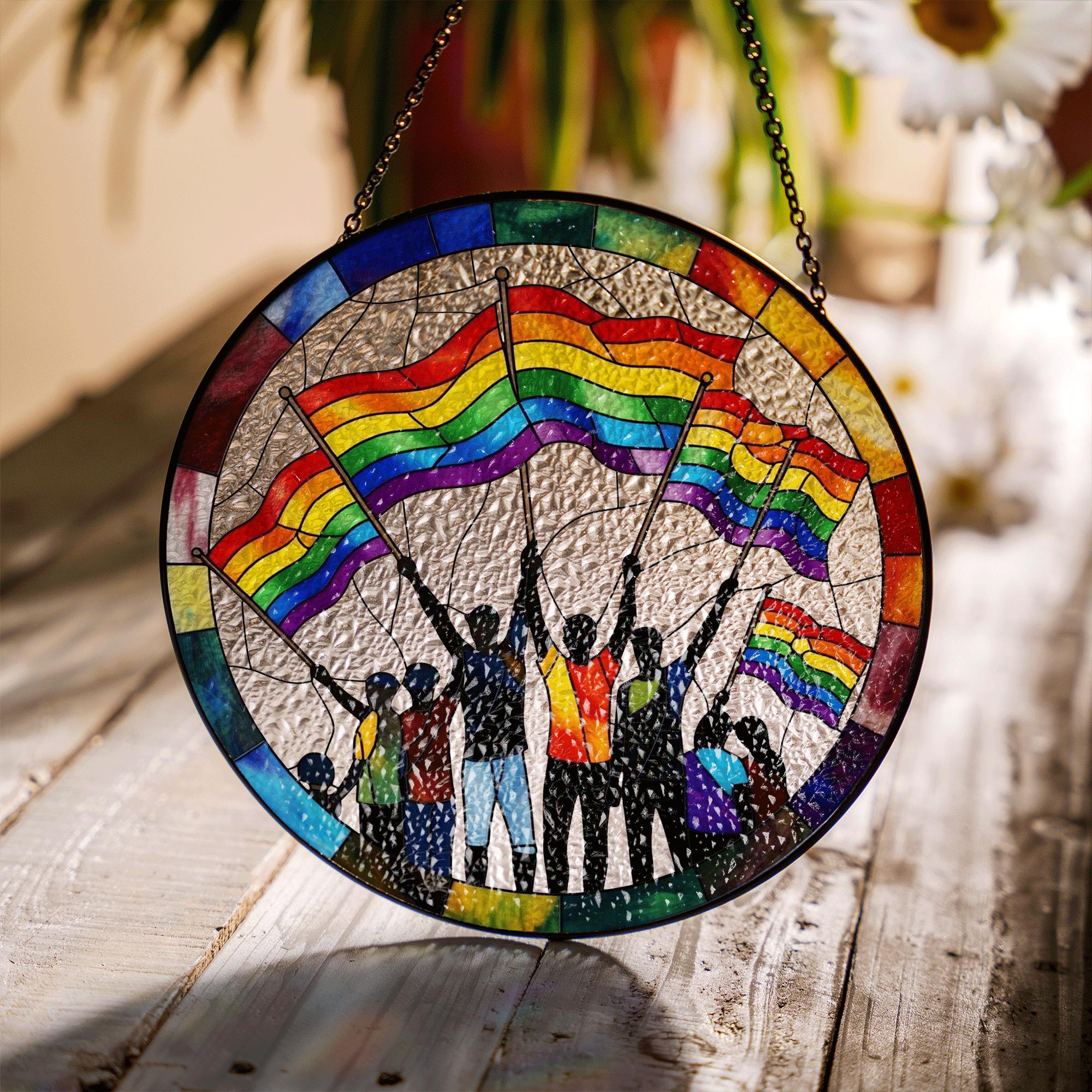 LGBT Pride Glass Suncatcher – Rainbow Flag Suncatcher, LGBTQ+ Equality Decor, Colorful Sunlight Catcher Gift, LGBT Hanging