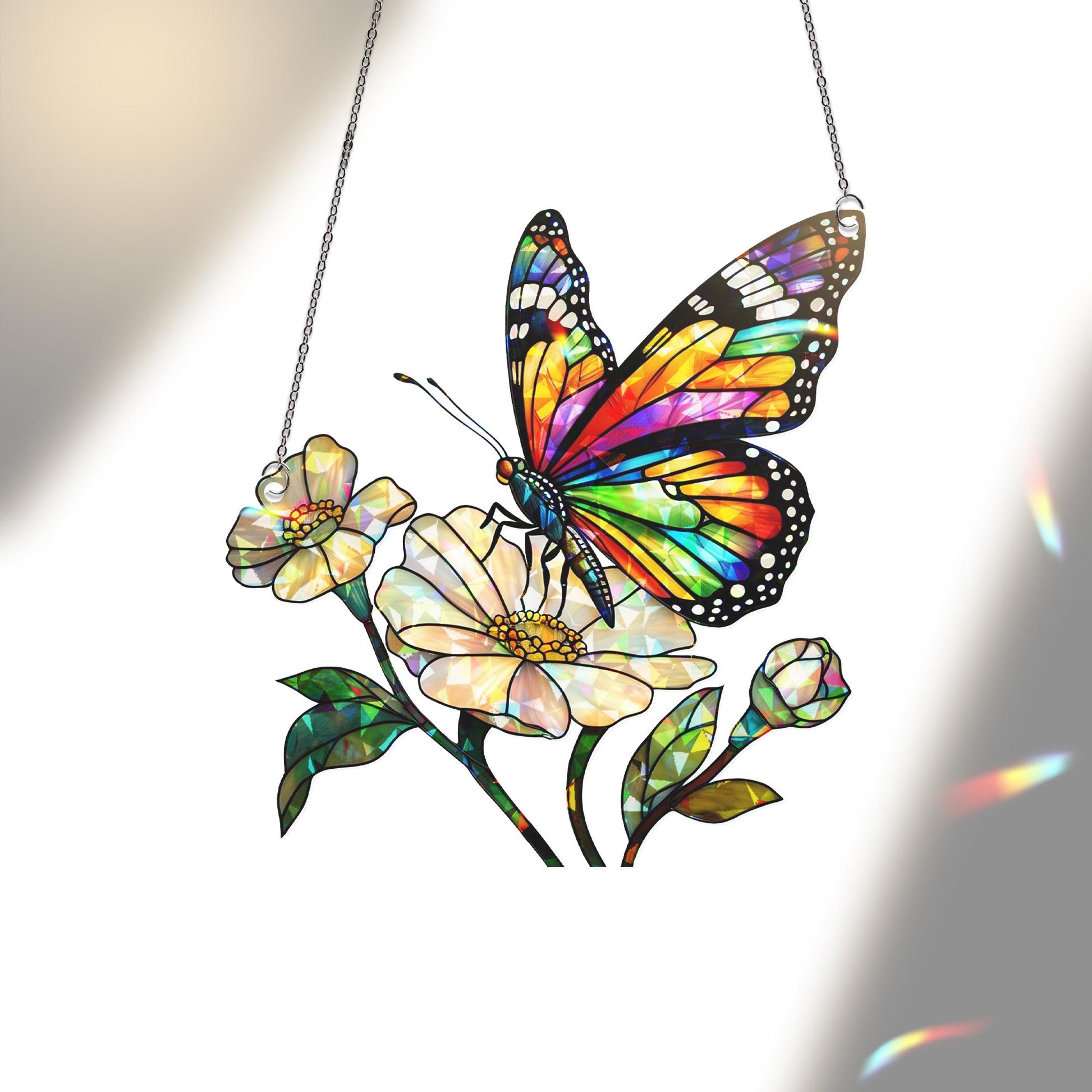 Rainbow Butterfly Acrylic Window Hanging – Holographic LGBT Pride Suncatcher, Colorful Boho Wall Decor Gift