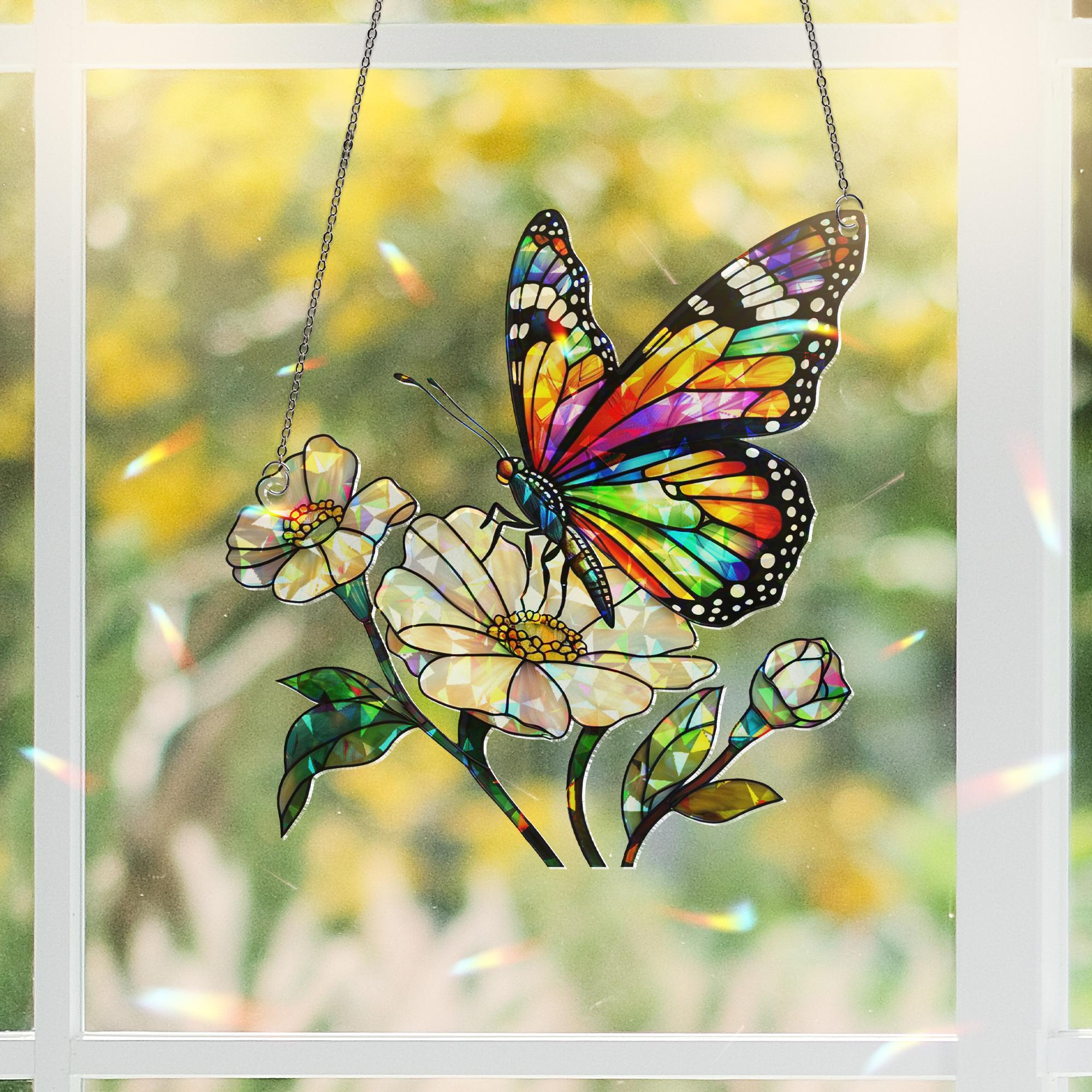 Rainbow Butterfly Acrylic Window Hanging – Holographic LGBT Pride Suncatcher, Colorful Boho Wall Decor Gift