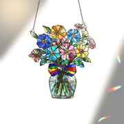 Rainbow Flower Vase Acrylic Window Hanging – Holographic LGBT Pride Suncatcher, Colorful Queer Boho Home Decor Gift