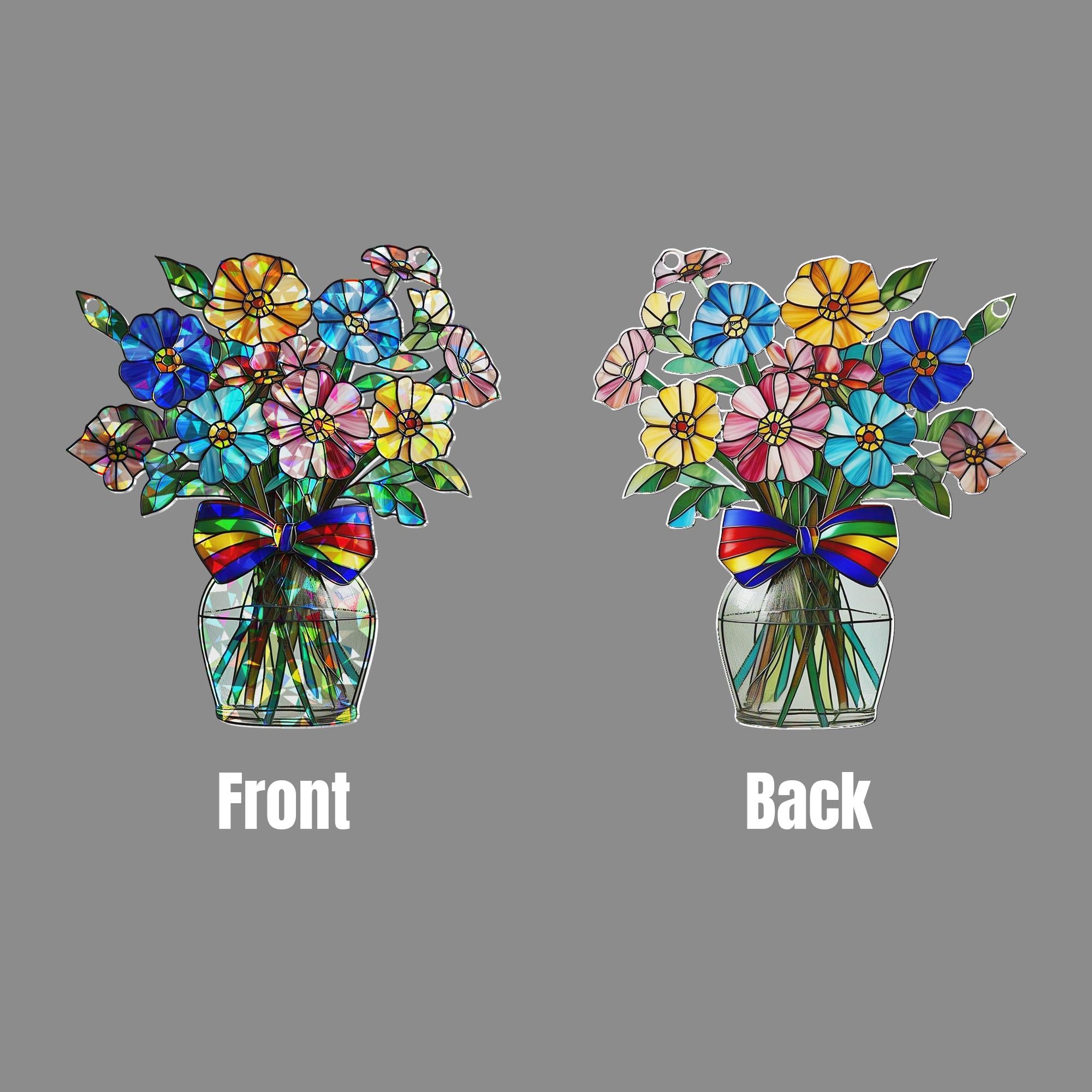 Rainbow Flower Vase Acrylic Window Hanging – Holographic LGBT Pride Suncatcher, Colorful Queer Boho Home Decor Gift