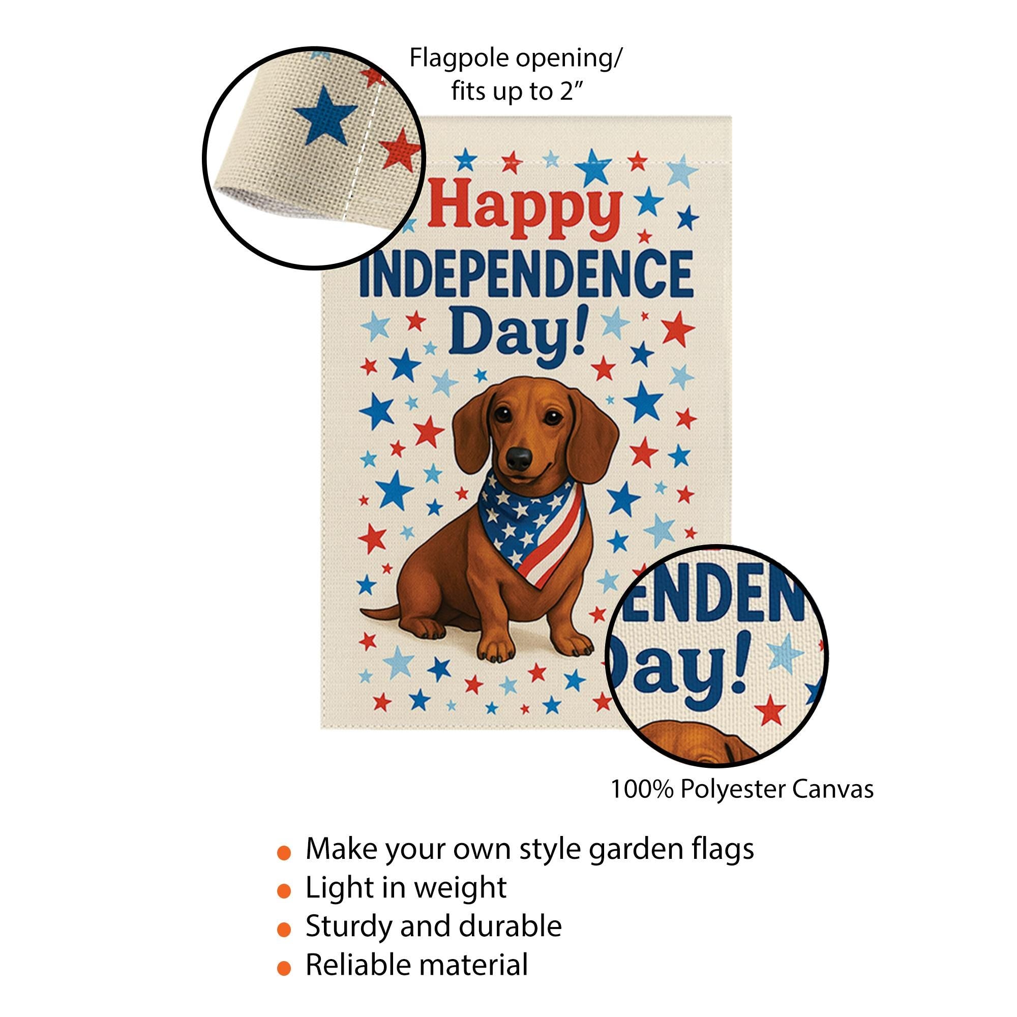Dachshund Happy Independence Day Garden Flag – Patriotic 4th of July Yard Decor with Dog and Stars, American Outdoor Decoration