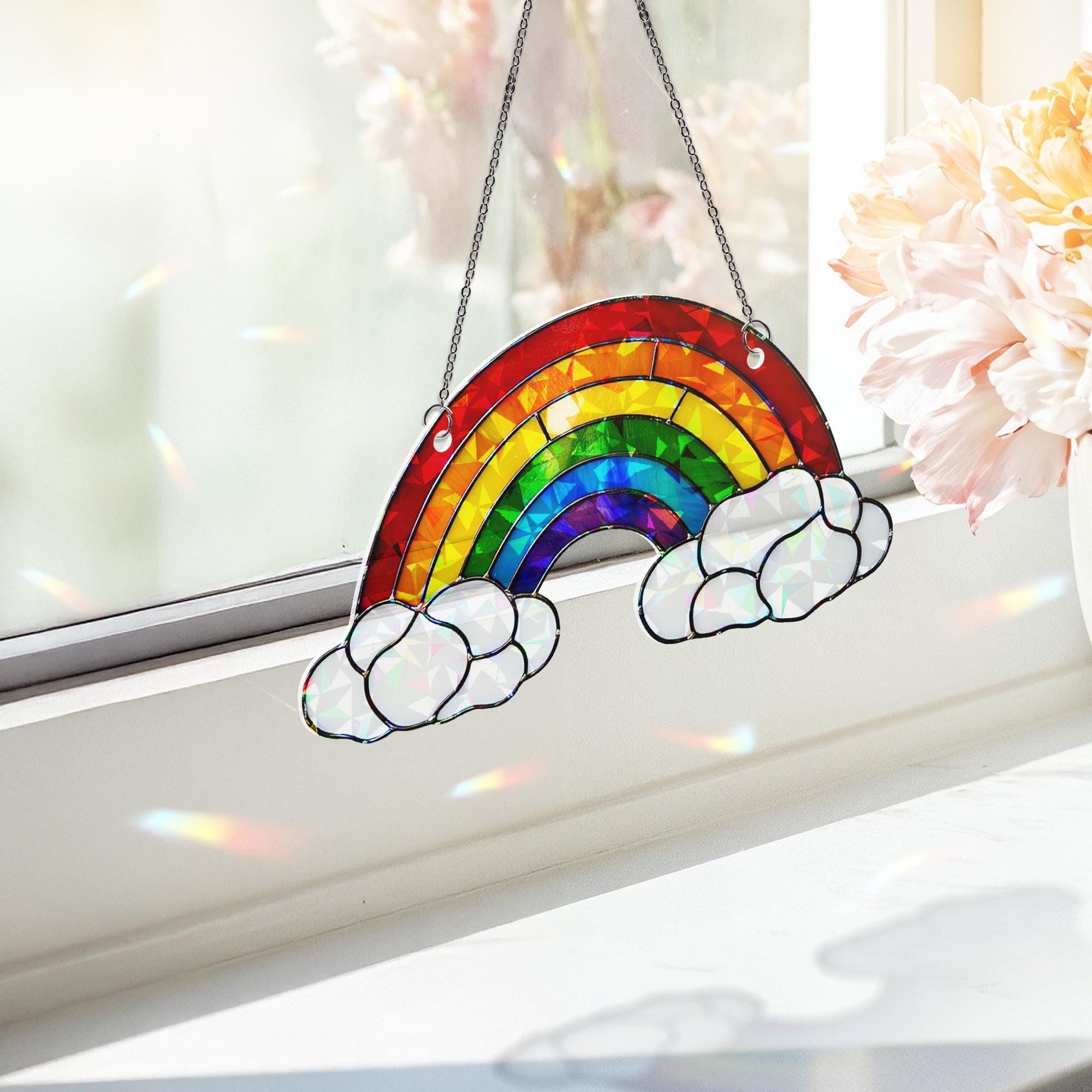 Rainbow Acrylic Window Hanging – Pride LGBTQ+ Sun Catcher with Clouds, Colorful Rainbow Window Decor for LGBT Home or Gift Idea