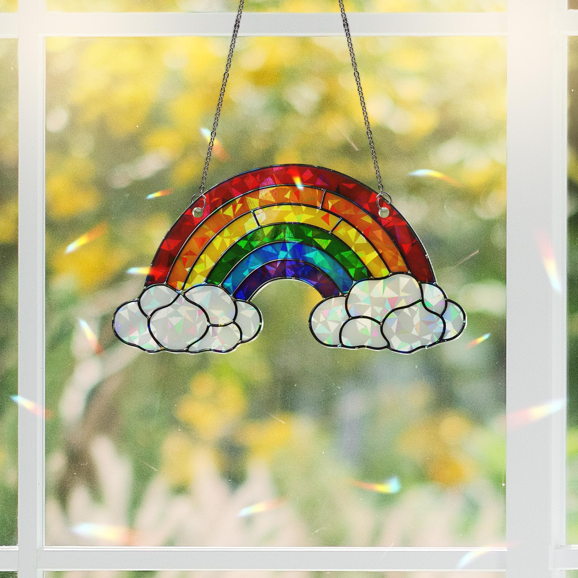 Rainbow Acrylic Window Hanging – Pride LGBTQ+ Sun Catcher with Clouds, Colorful Rainbow Window Decor for LGBT Home or Gift Idea