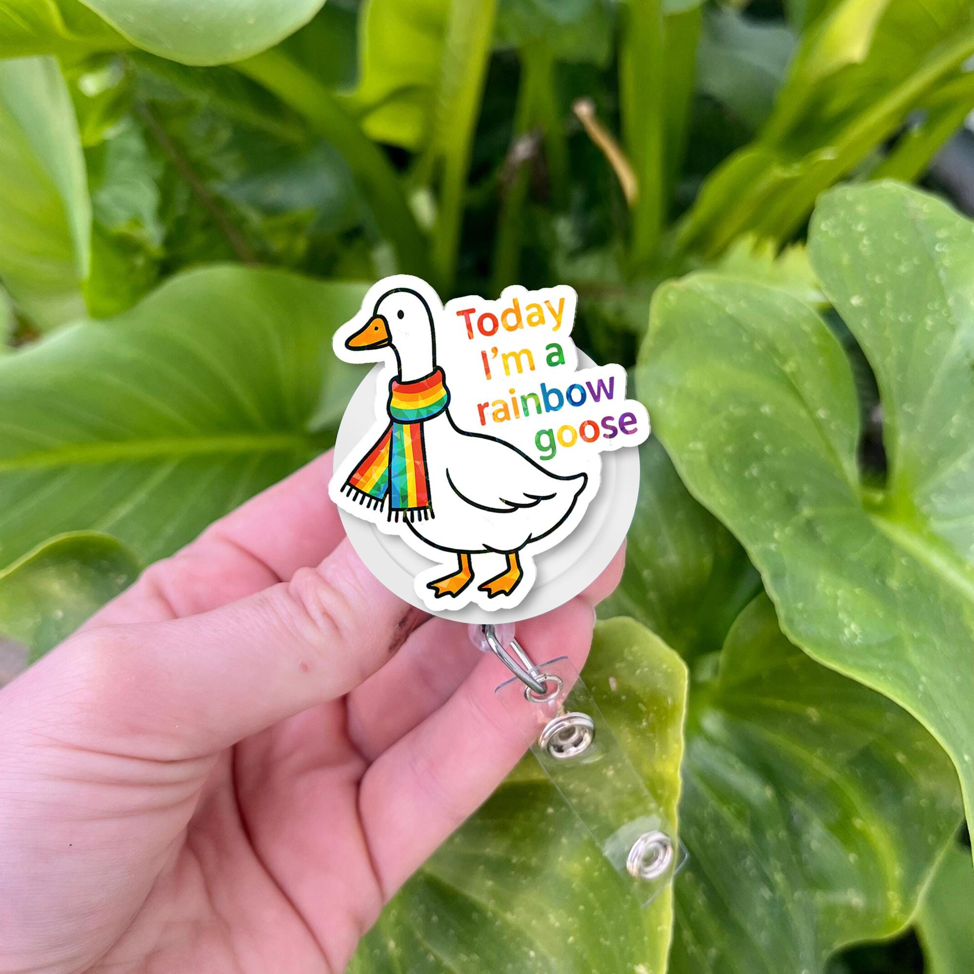 Rainbow Goose Badge Reel – Cute LGBT ID Holder with Pride Scarf, Funny LGBTQ+ Work Accessory for Nurses, Teachers, and Allies