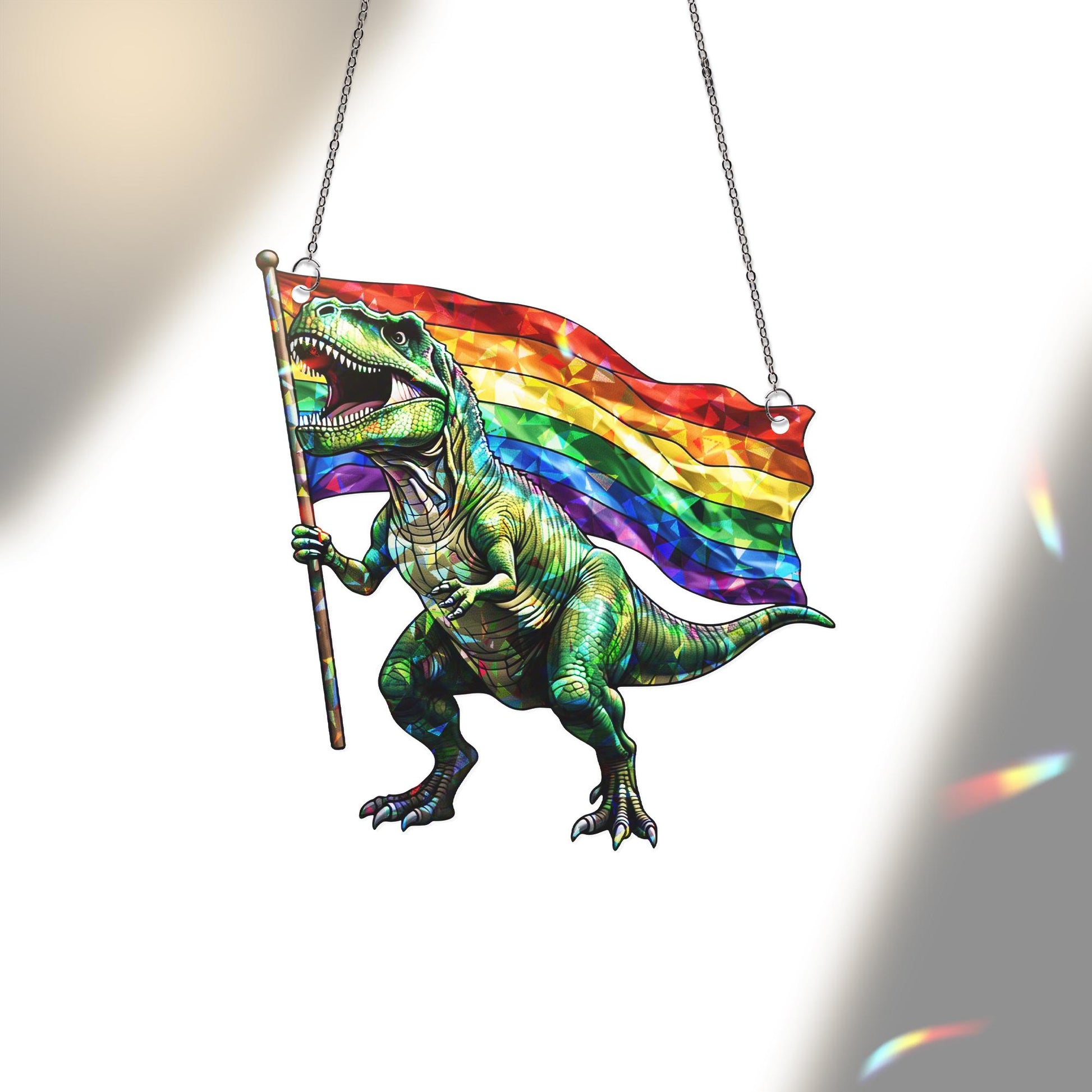 Pride Dinosaur Acrylic Window Hanging – Rainbow T-Rex LGBTQ+ Hanging, Funny LGBT Decor for Windows, Gifts for Allies & Pride Lovers