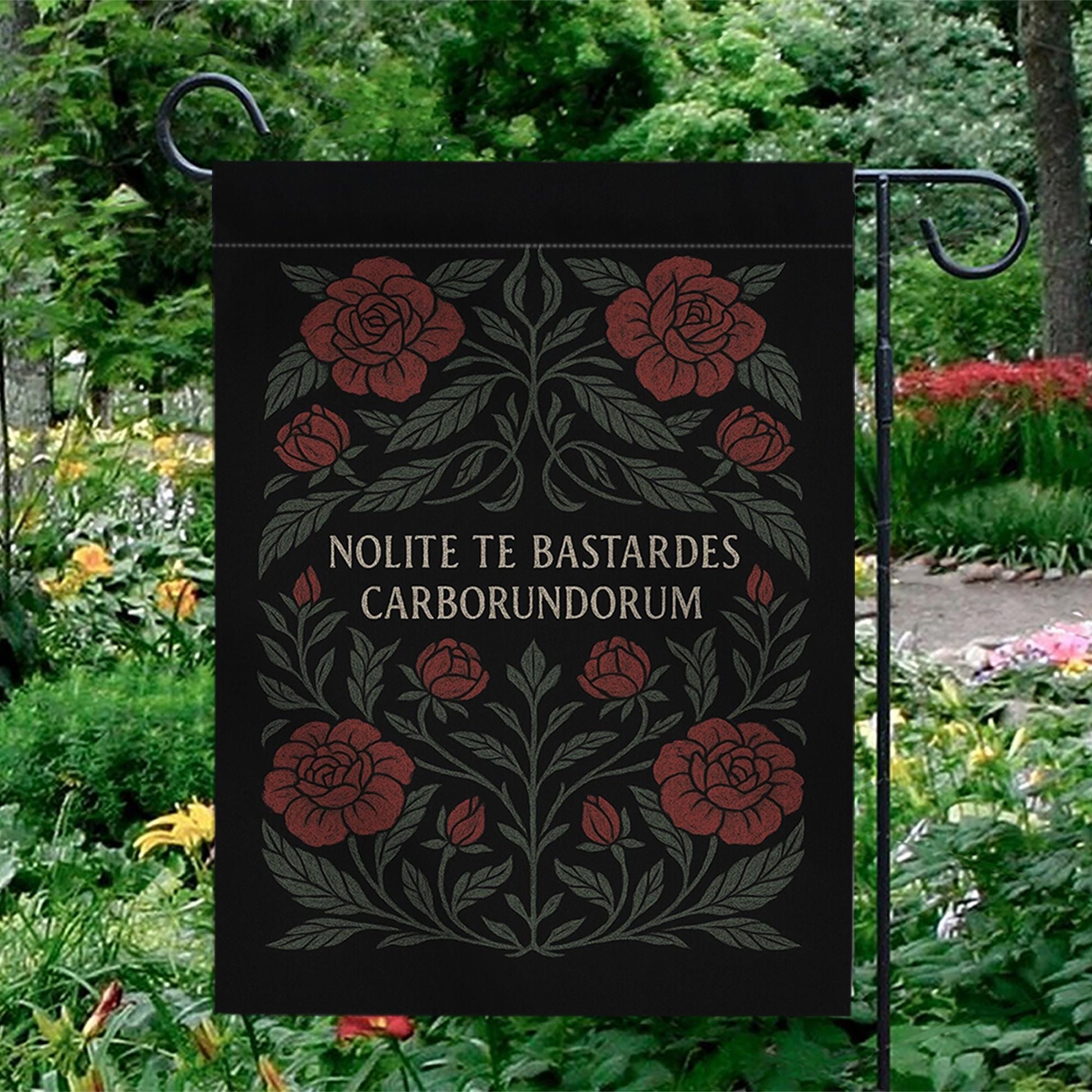 Nolite Te Bastardes Carborundorum Garden Flag – Handmaid’s Tale Quote Banner, Feminist Dark Floral Yard Decor, Empowerment Gift