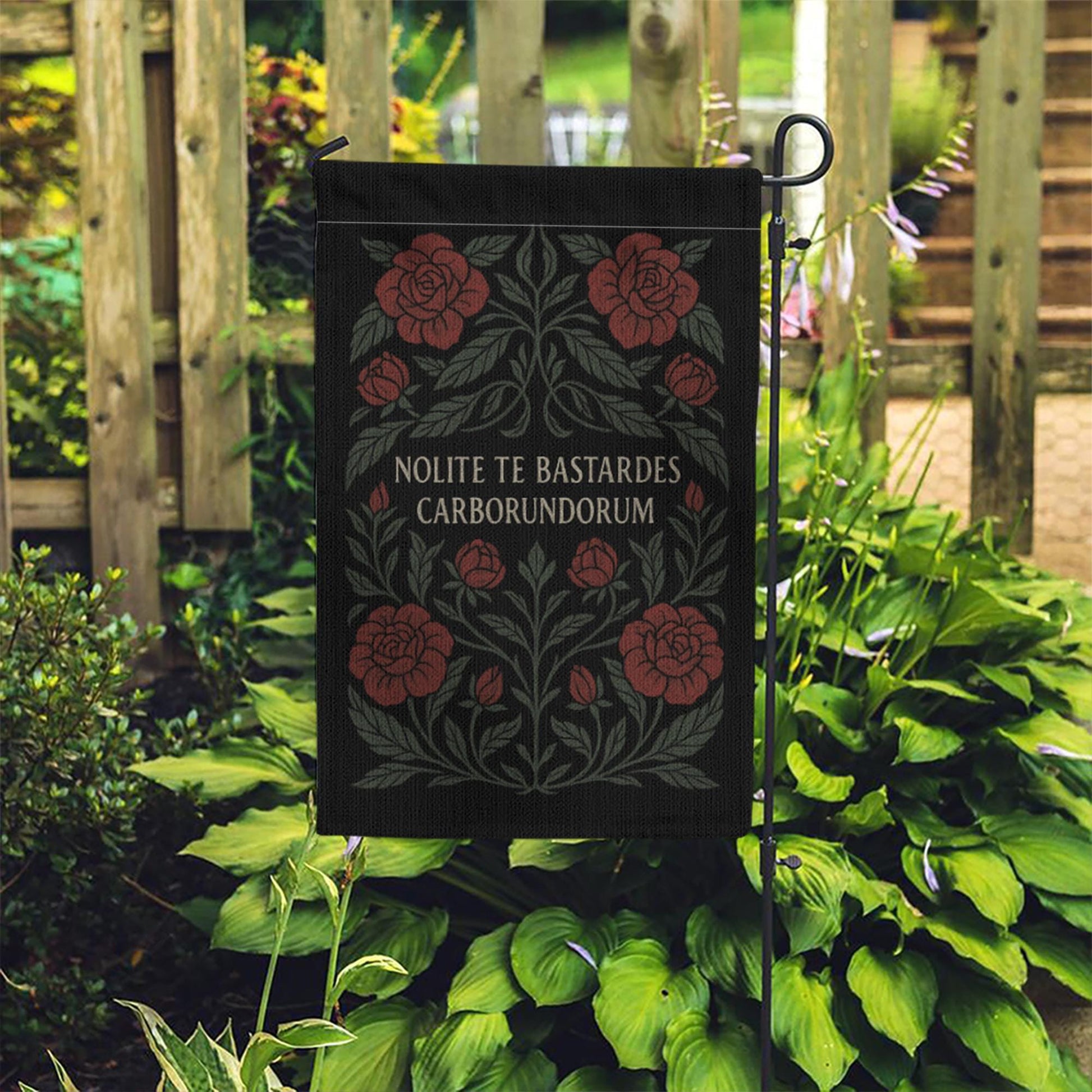 Nolite Te Bastardes Carborundorum Garden Flag – Handmaid’s Tale Quote Banner, Feminist Dark Floral Yard Decor, Empowerment Gift