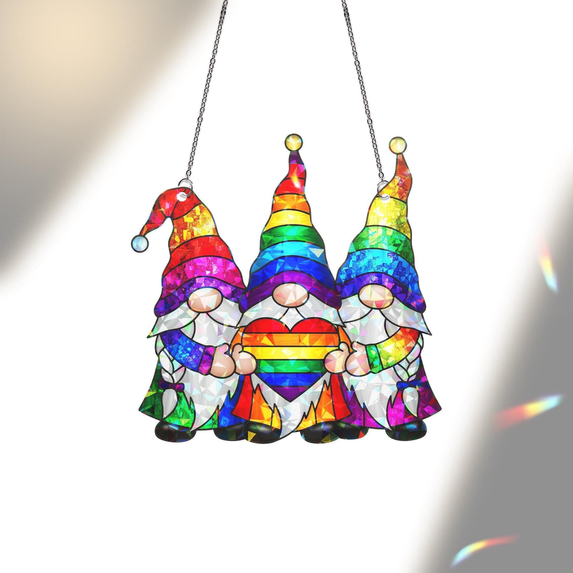 Rainbow Gnomes Pride ACRYLIC Window Hanging, Trio with Heart Home Decor, LGBTQ+ Window Decor, Colorful Unity Gift for Pride Month, Queer Art