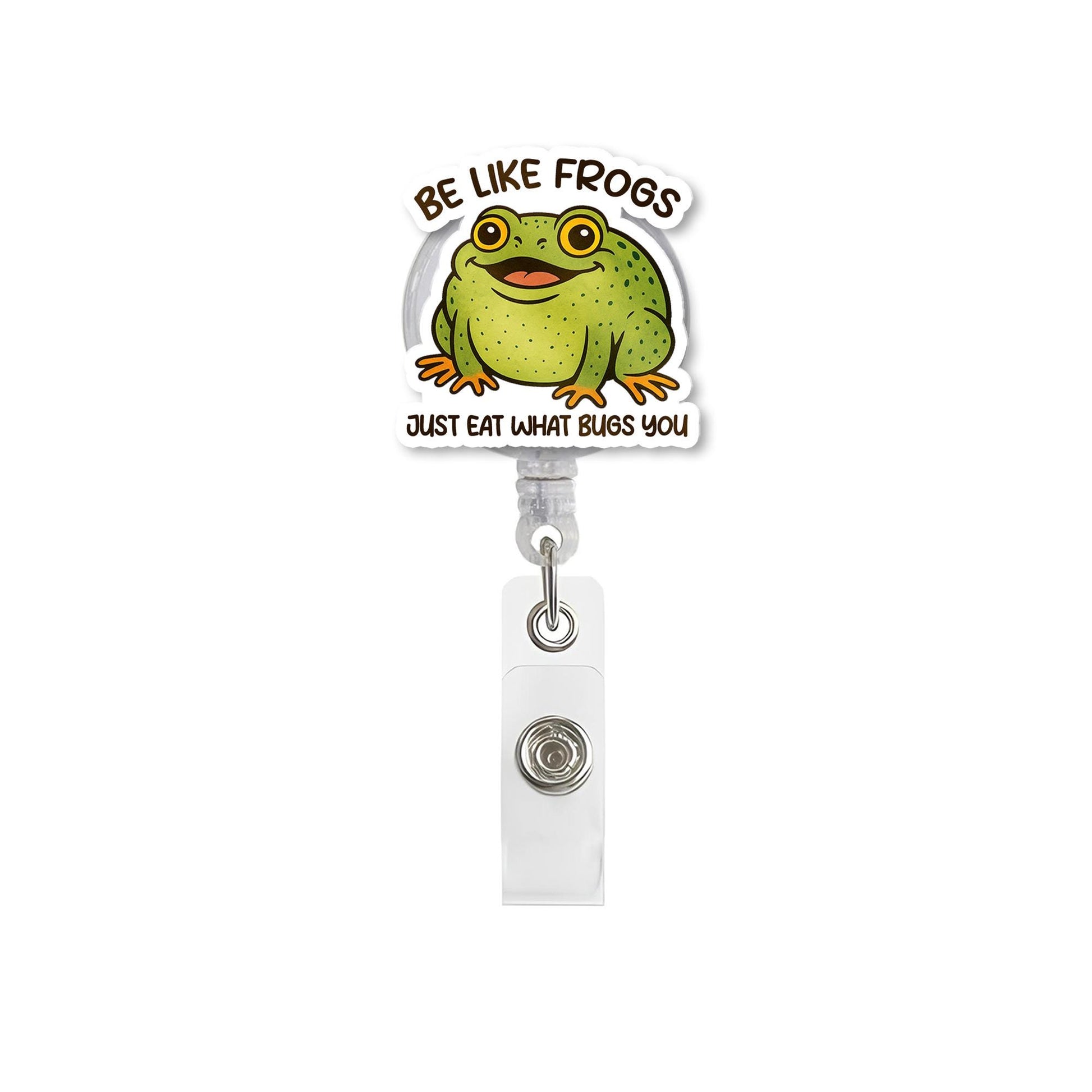 Funny Frog Badge Reel, Be Like Frogs Nurse ID Holder, Cute Animal Clip, Eat What Bugs You, Green Frog Accessory,Gift for Coworker,Nurse Gift