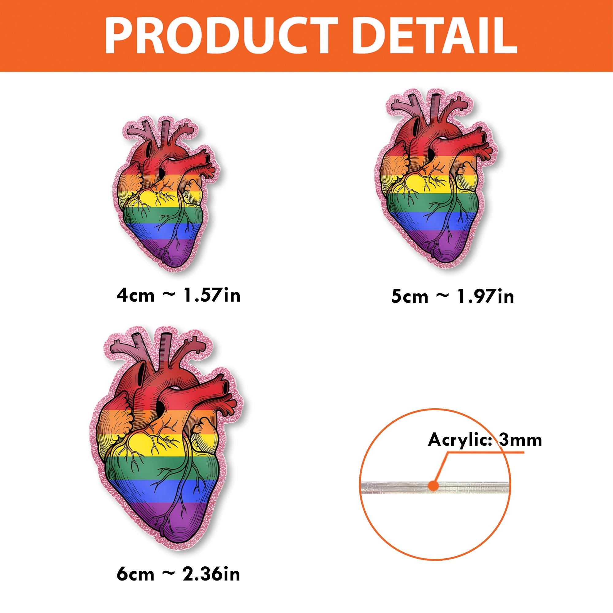 Rainbow Heart FAUX Glitter Badge Reel, LGBTQ Pride ID Holder, Anatomical Heart Clip, Nurse Gift, Queer Accessory, Colorful Badge Reel