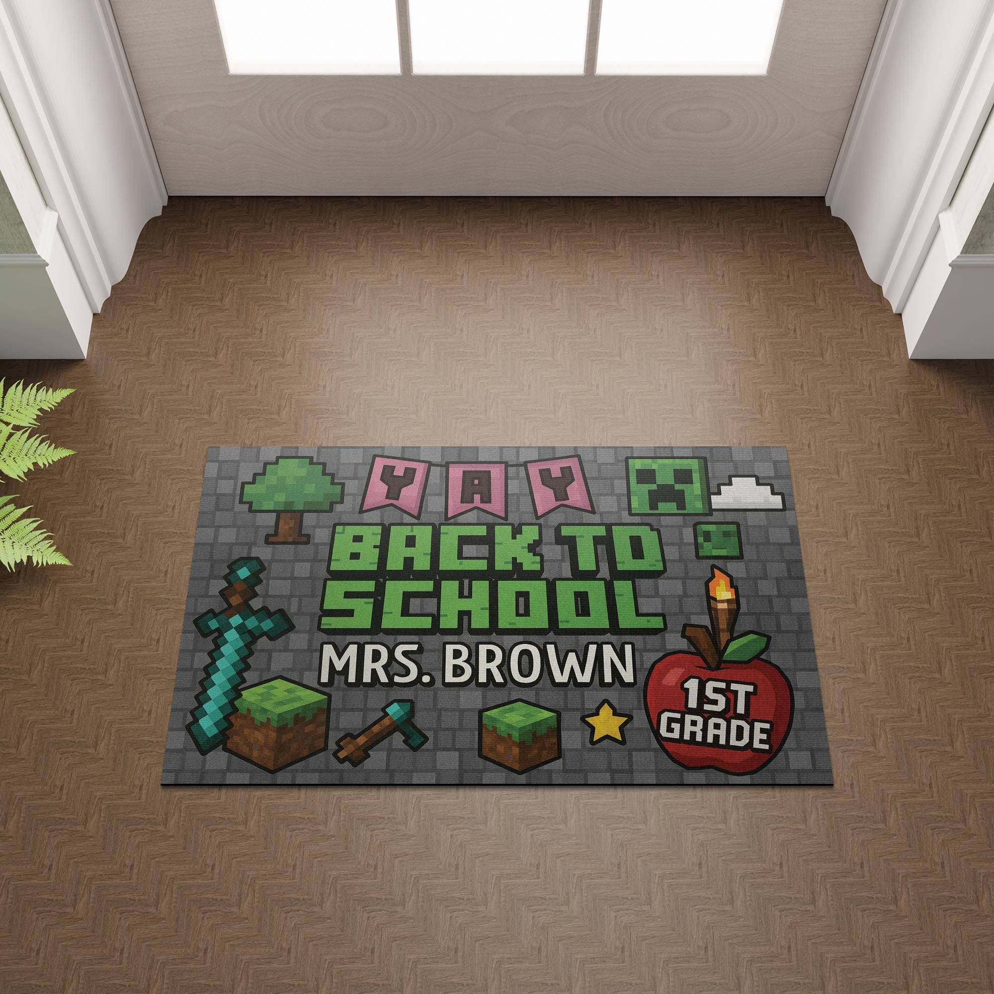Personalized Teacher Gamer Doormat, Back to School Welcome Mat, Custom Classroom Decor, Video Game Gift for First Day of School