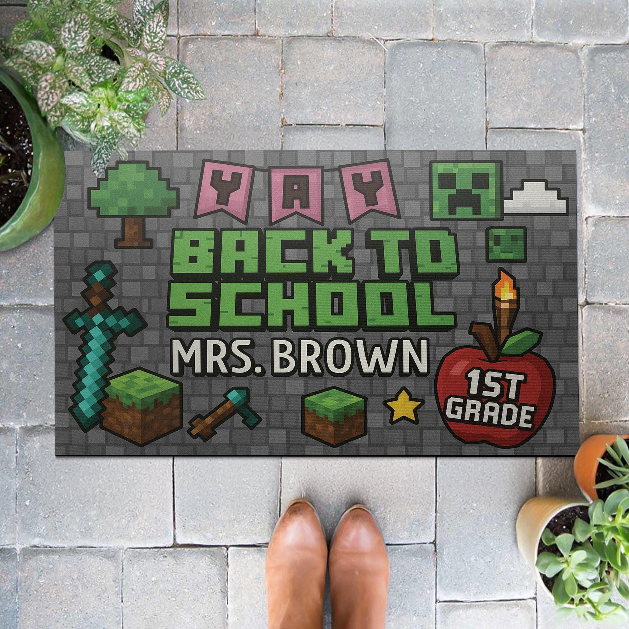 Personalized Teacher Gamer Doormat, Back to School Welcome Mat, Custom Classroom Decor, Video Game Gift for First Day of School