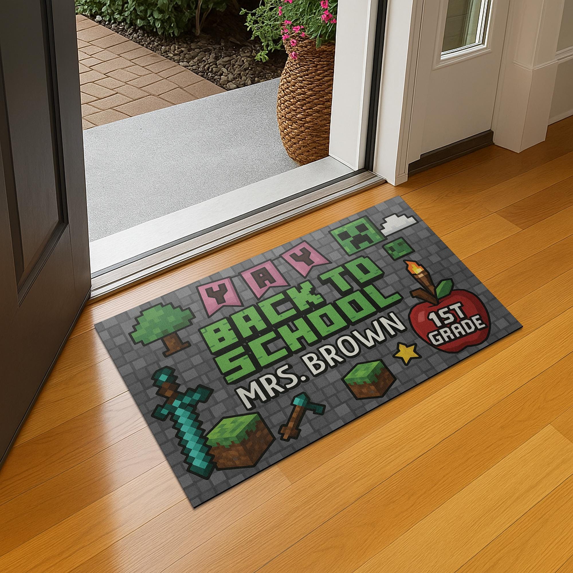 Personalized Teacher Gamer Doormat, Back to School Welcome Mat, Custom Classroom Decor, Video Game Gift for First Day of School