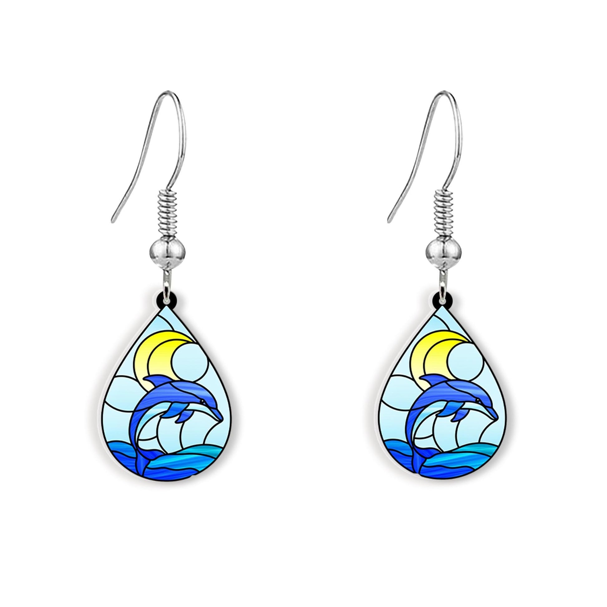 Dolphin Wave Teardrop Earrings | Ocean Jewelry | Summer Beach Gift for Her | Coastal Sea Life Accessory gift for dolphin lover