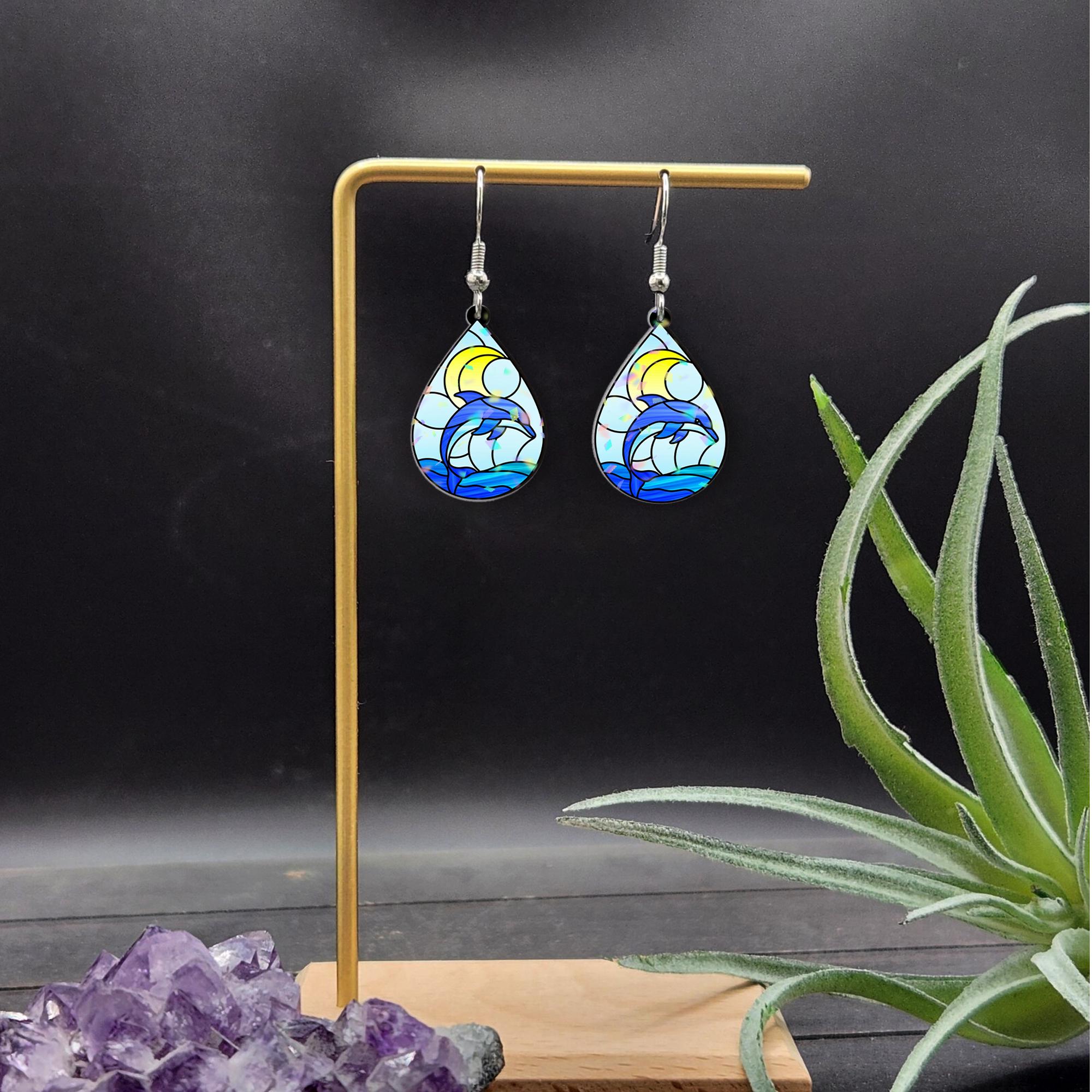 Dolphin Wave Teardrop Earrings | Ocean Jewelry | Summer Beach Gift for Her | Coastal Sea Life Accessory gift for dolphin lover