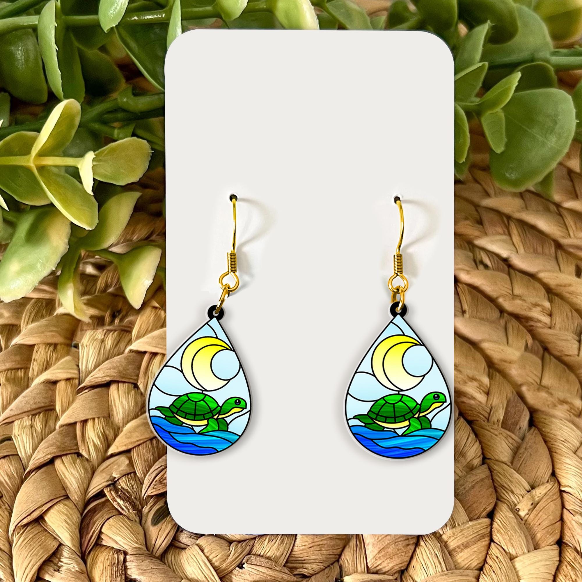 Sea Turtle Teardrop Earrings | Ocean Jewelry | Beach Lover Summer Gift | Coastal Nature Animal Accessory gift for turtle lover