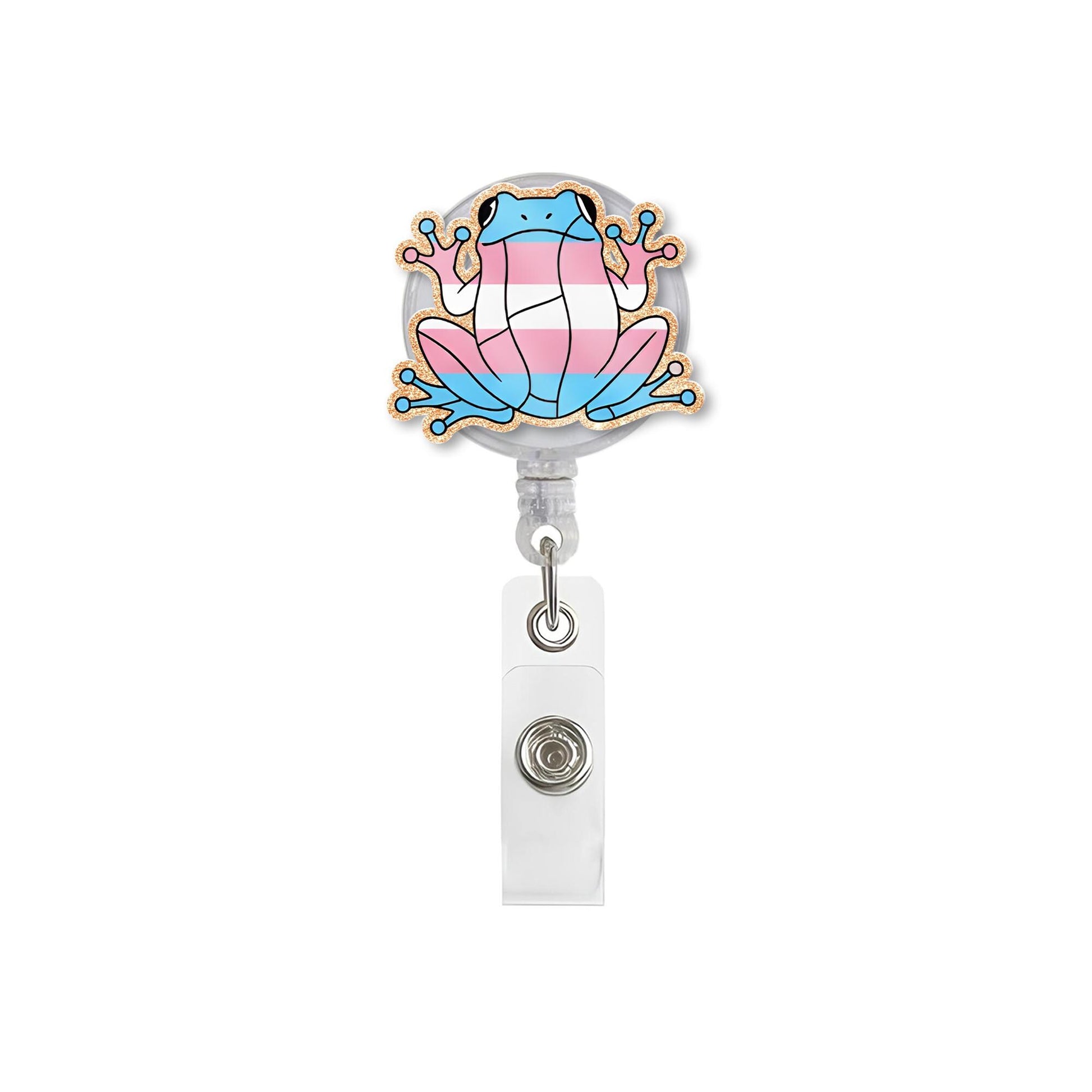 Trans Frog Badge Reel, Retractable ID Holder, Cute Pride Nurse Badge, LGBTQ+ Lanyard Accessory, Gender Affirming Gift