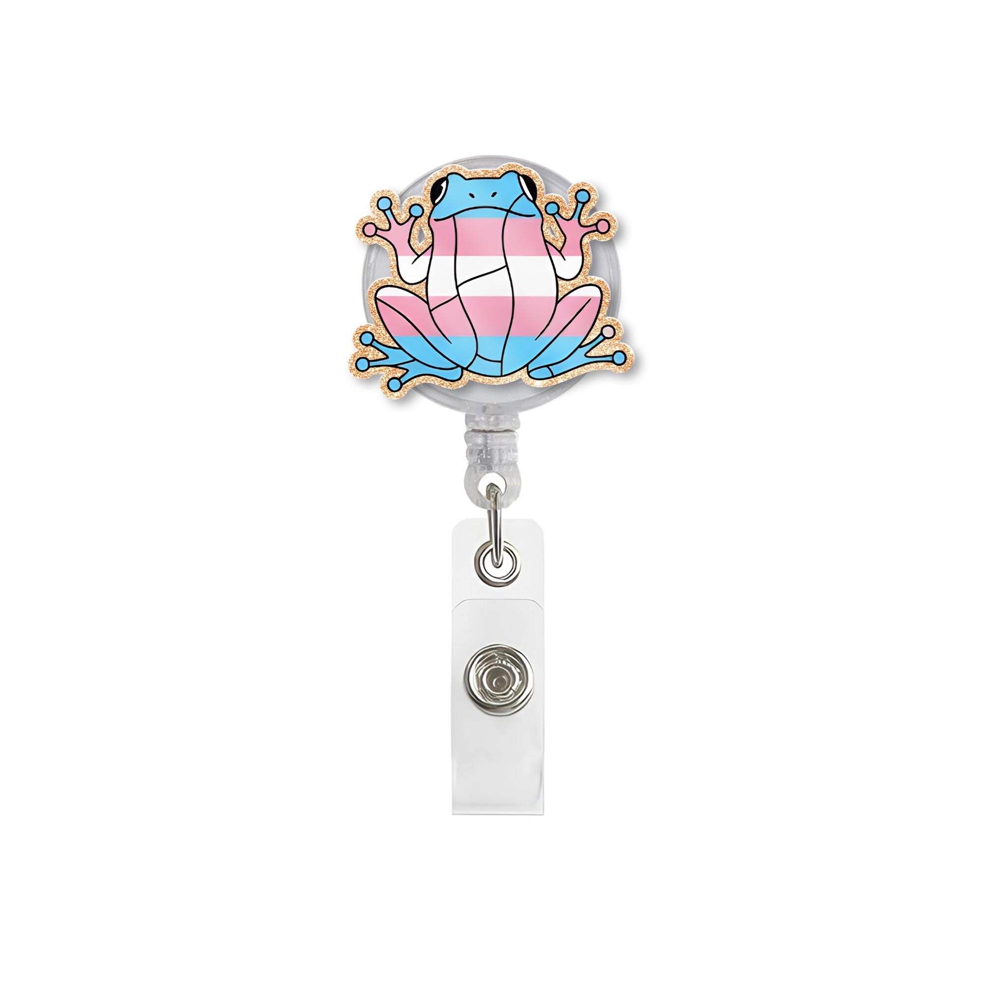 Trans Frog Badge Reel, Retractable ID Holder, Cute Pride Nurse Badge, LGBTQ+ Lanyard Accessory, Gender Affirming Gift