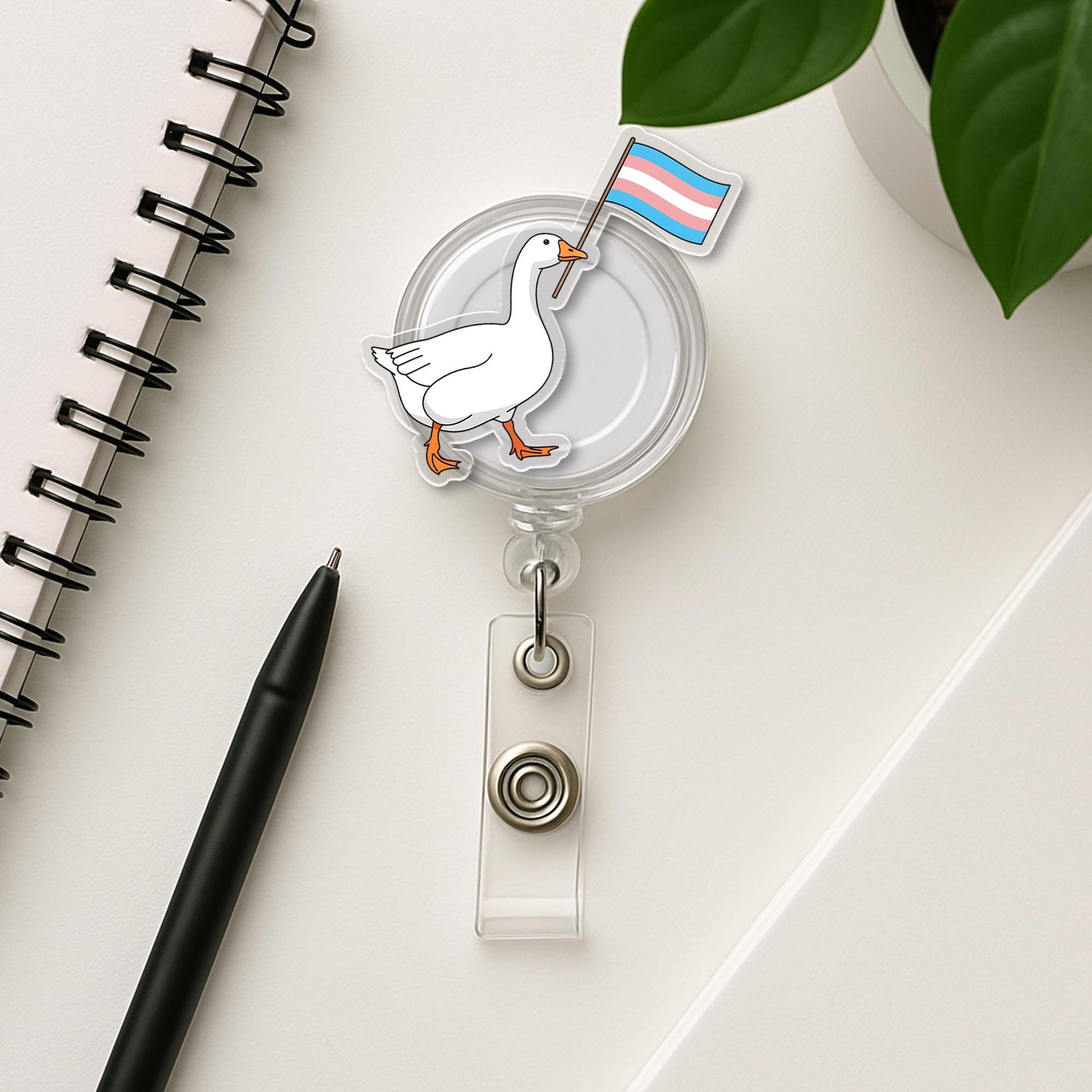 Funny Trans Pride Goose Badge Reel – Cute LGBTQ+ ID Holder, Transgender Flag Clip, Inclusive Nurse Accessory, Office Gift, Goose Accessory