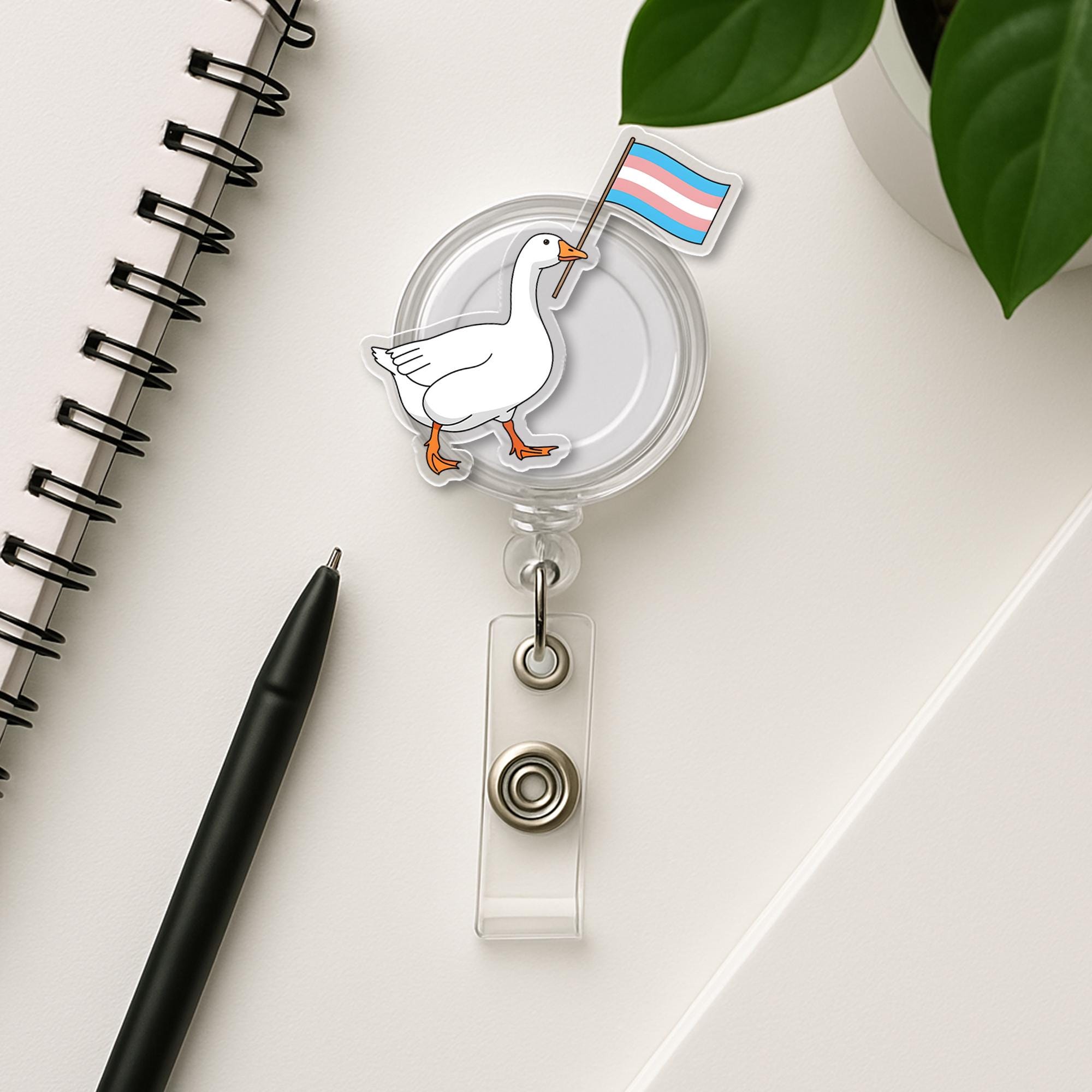 Funny Trans Pride Goose Badge Reel – Cute LGBTQ+ ID Holder, Transgender Flag Clip, Inclusive Nurse Accessory, Office Gift, Goose Accessory