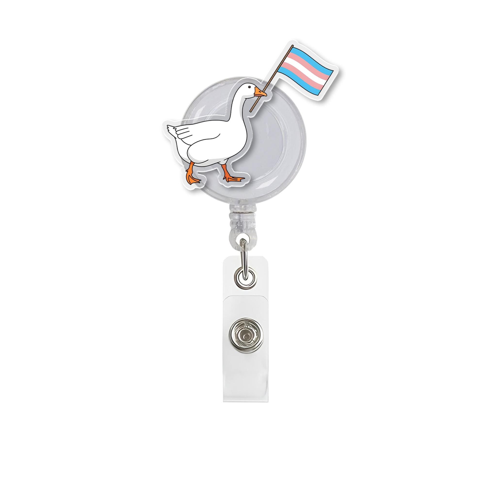 Funny Trans Pride Goose Badge Reel – Cute LGBTQ+ ID Holder, Transgender Flag Clip, Inclusive Nurse Accessory, Office Gift, Goose Accessory