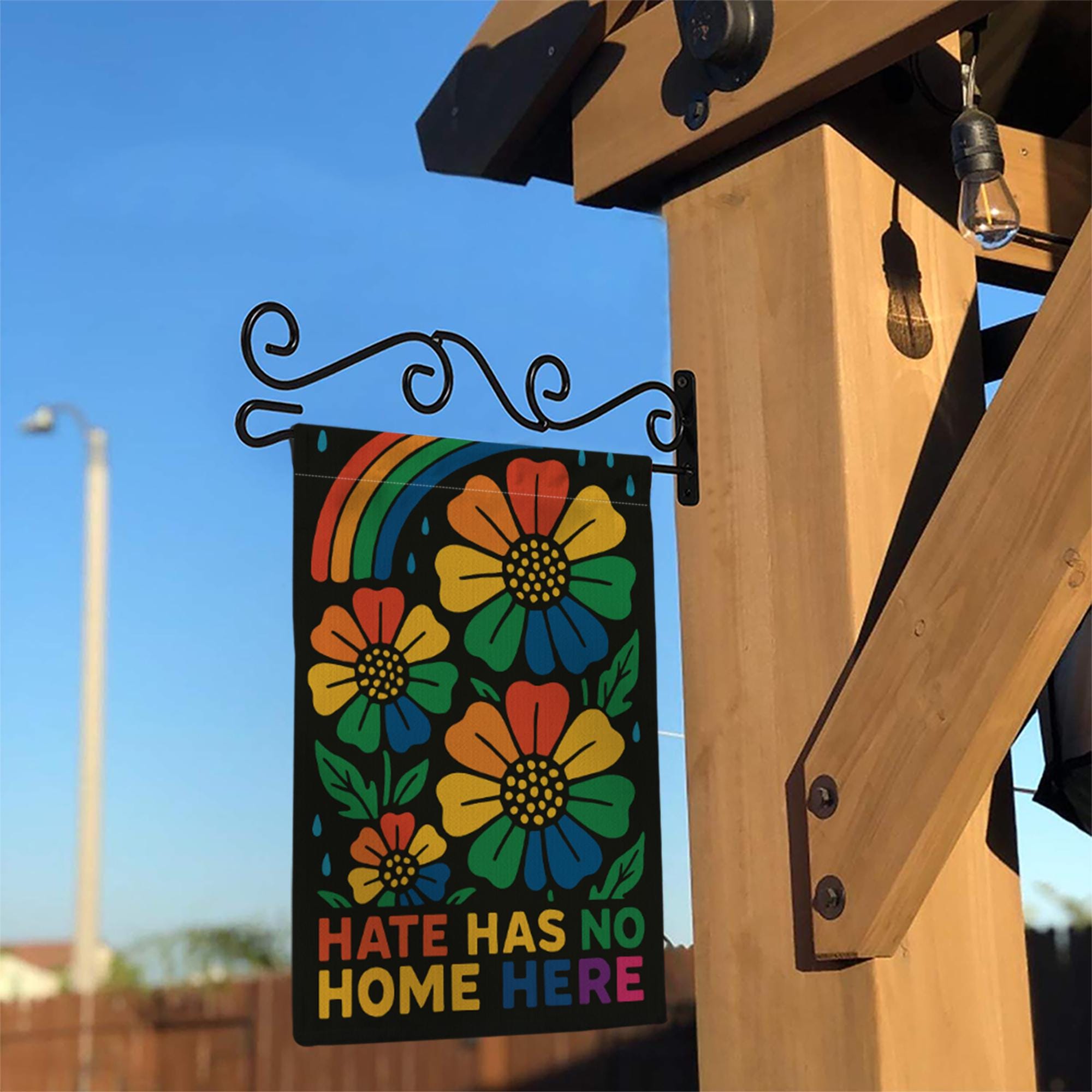 Hate Has No Home Here Garden Flag | Rainbow Floral Inclusive Yard Banner | LGBTQ+ Pride Outdoor Decor | Kindness Porch Sign
